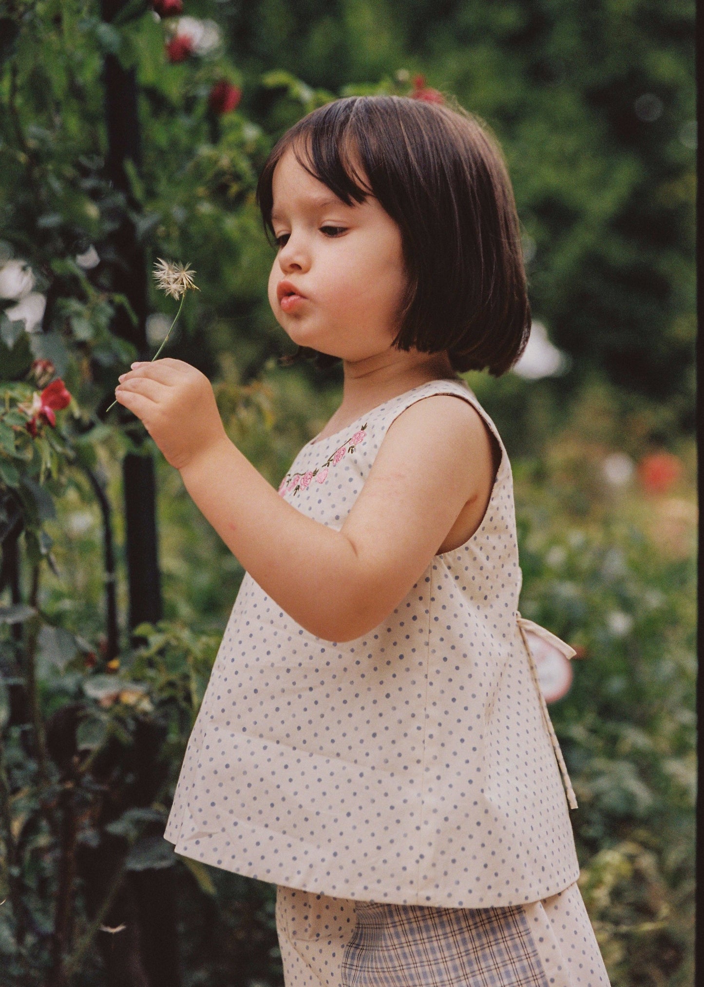 Della Top - Blue Check/Polka Dot