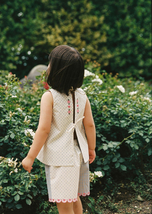 Della Top - Blue Check/Polka Dot