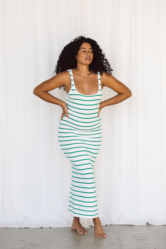Relaxed Knit Dress - Green Stripe