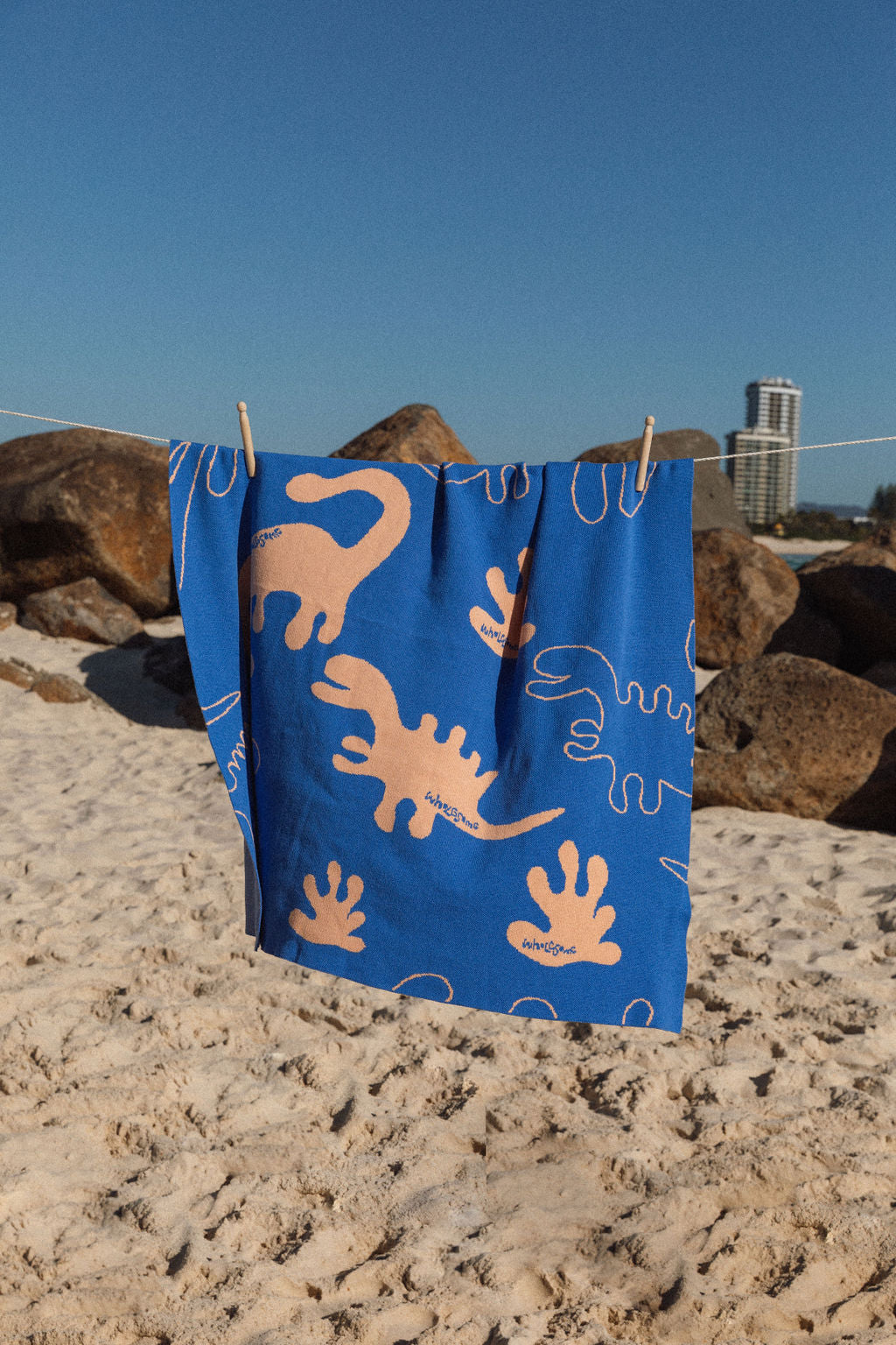 Dino Knit Blanket Cobalt The Wholesome Store