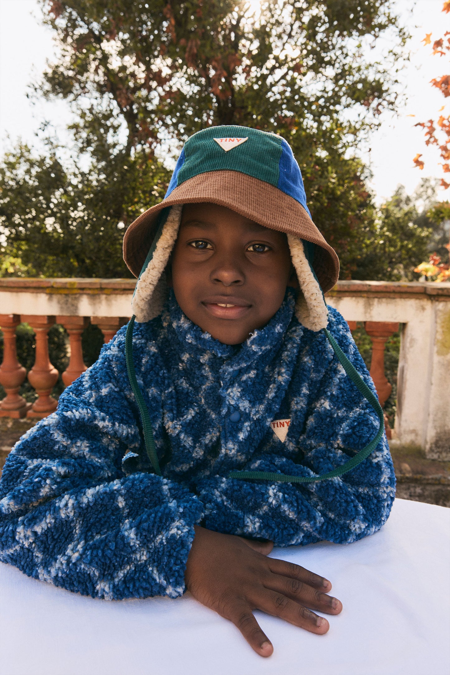 Flower Grid Sherpa Jacket - Light Navy