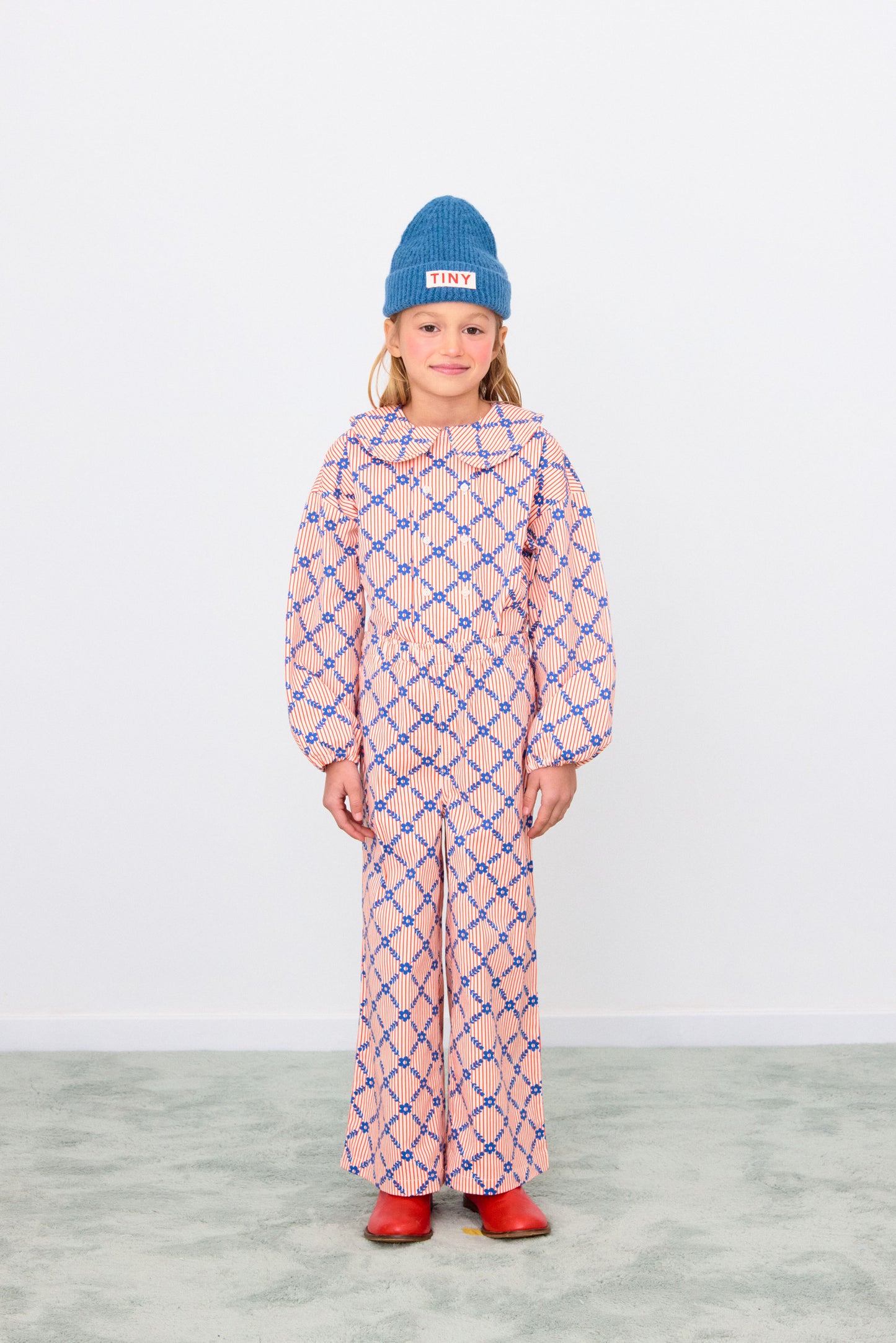Flower Grid Woven Pant - Light Cream