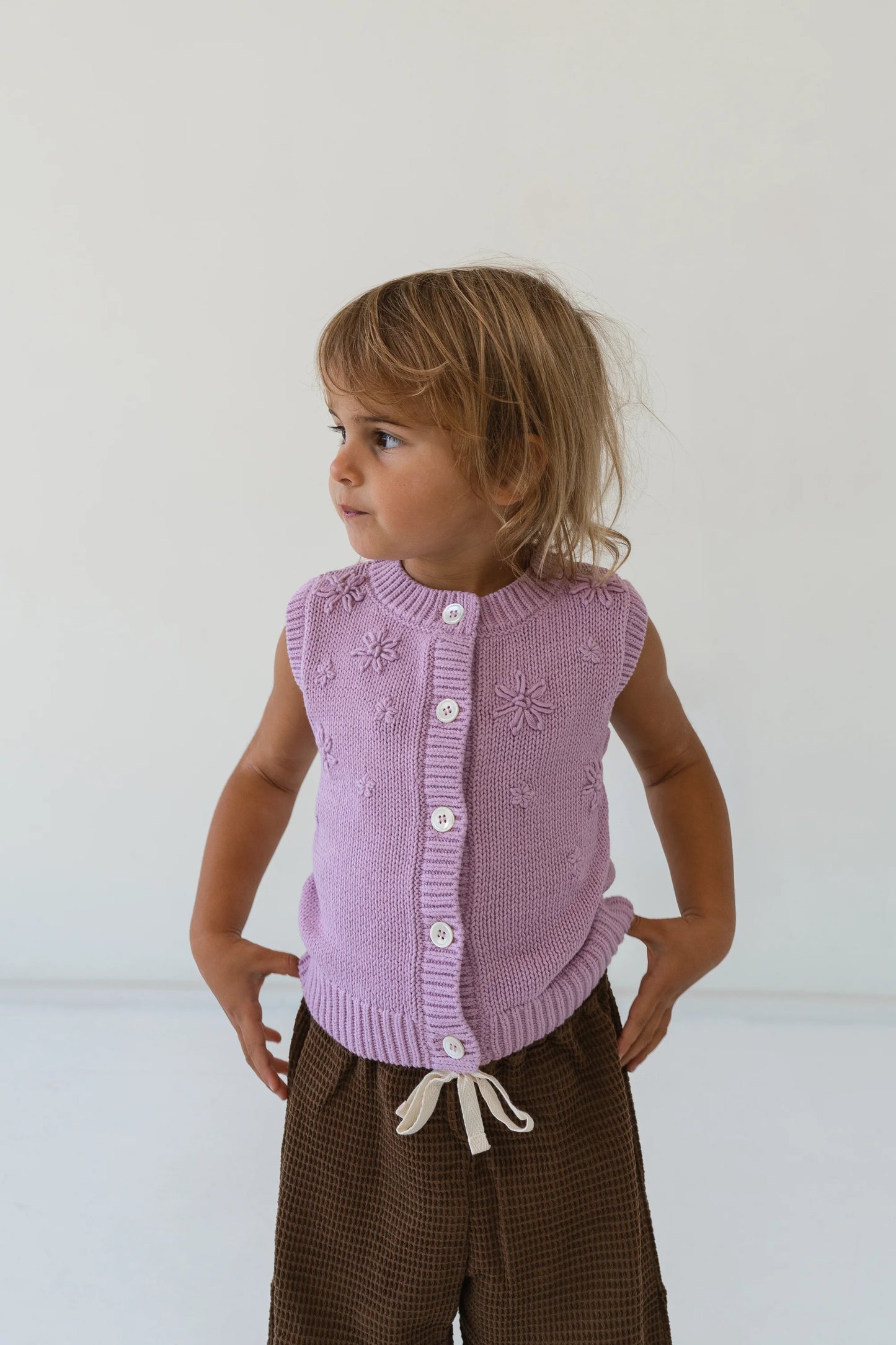 Floral Knit Vest - Mauve