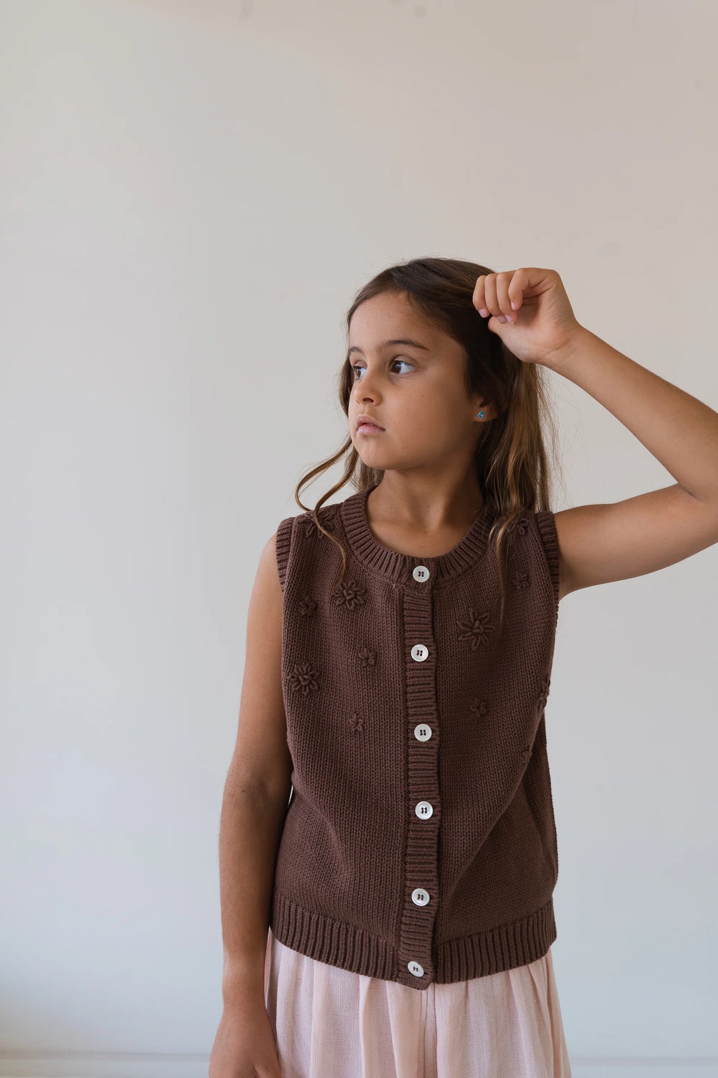 Floral Knit Vest - Cocoa