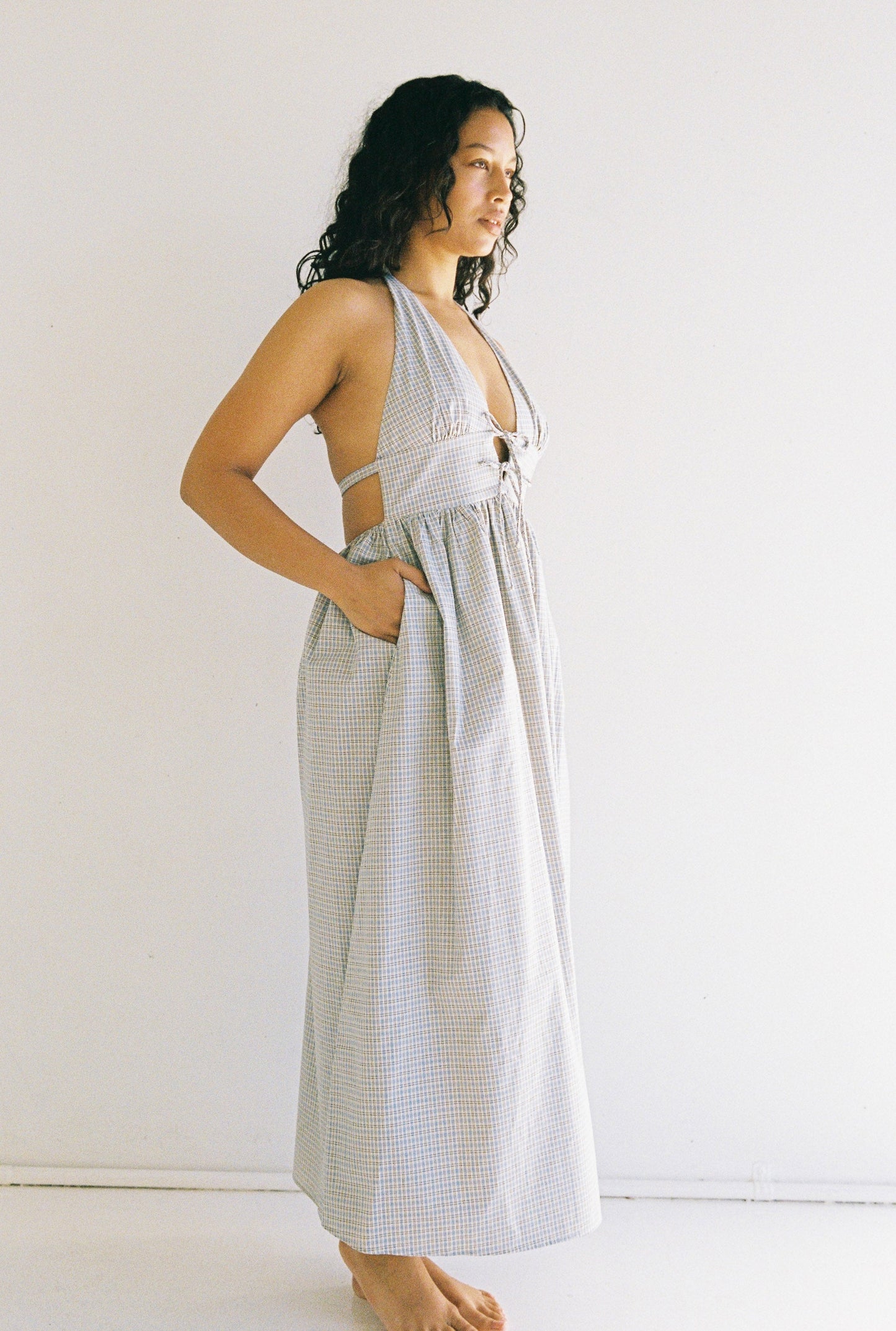 Lily Midi Dress - Blue Check