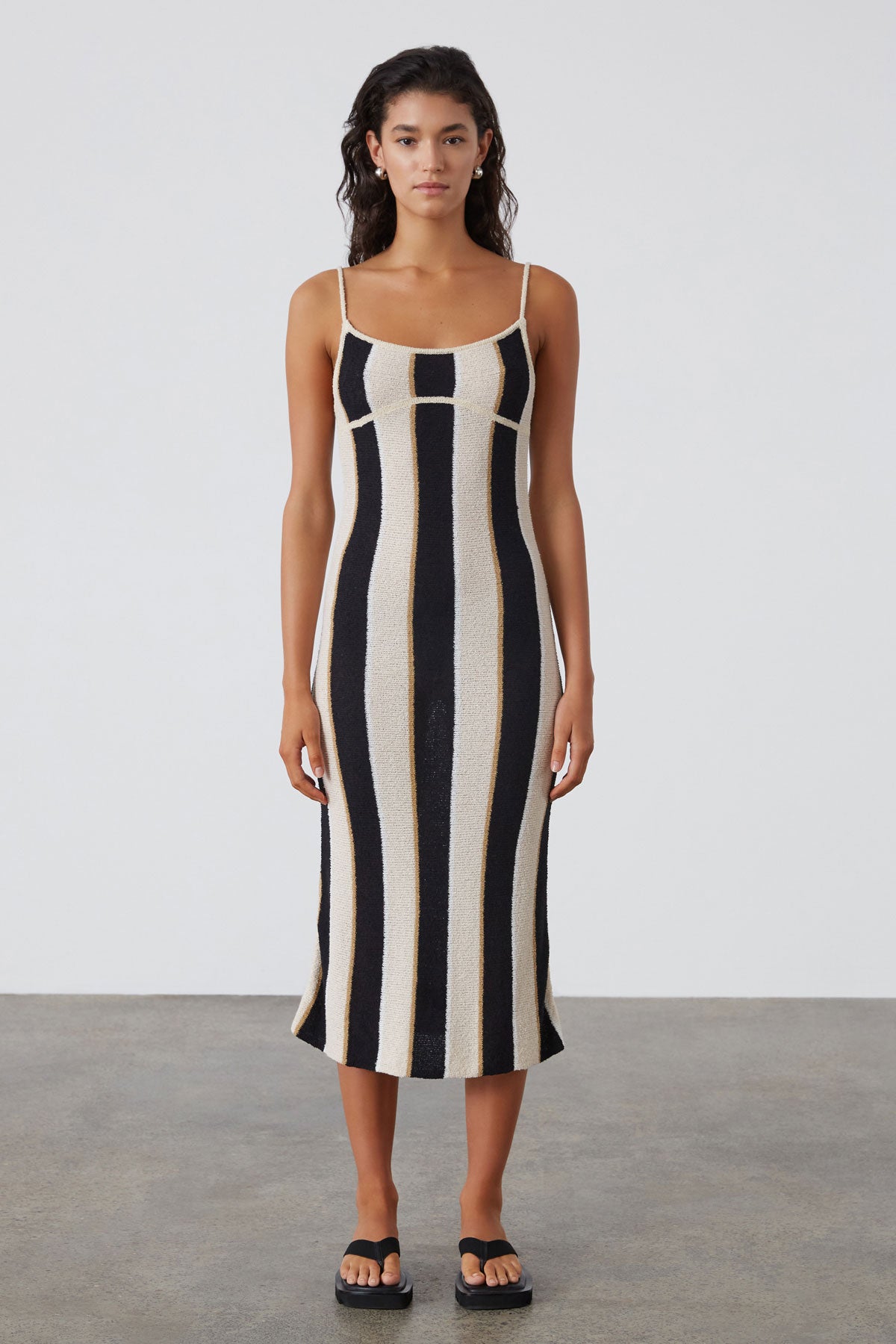 knee length dresses for ladies Stone Stripe Organic Cotton Blend Dress – The Wholesome Store