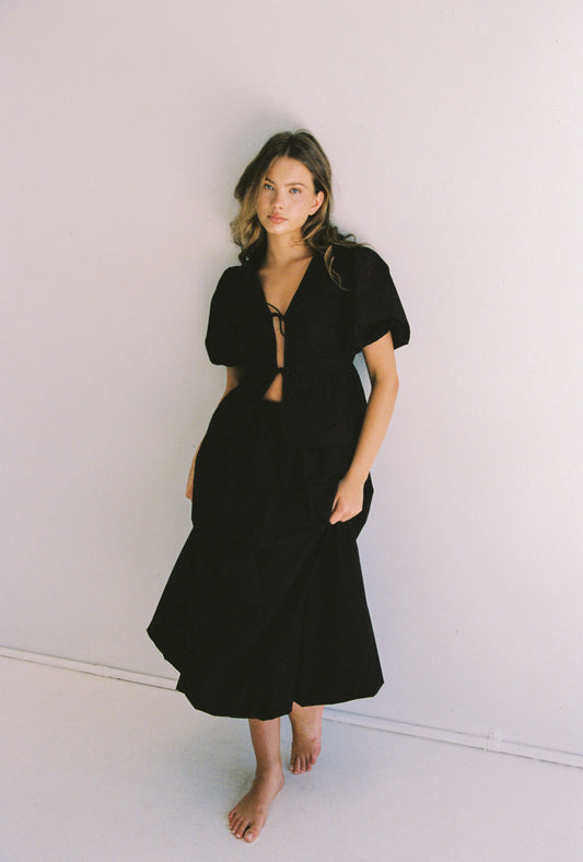 Peony Bubble Midi Skirt - Black