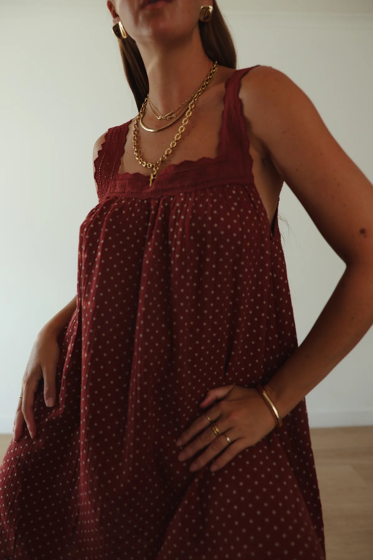 The Juno Mini - Chocolate & Baby Blue Polka Dots