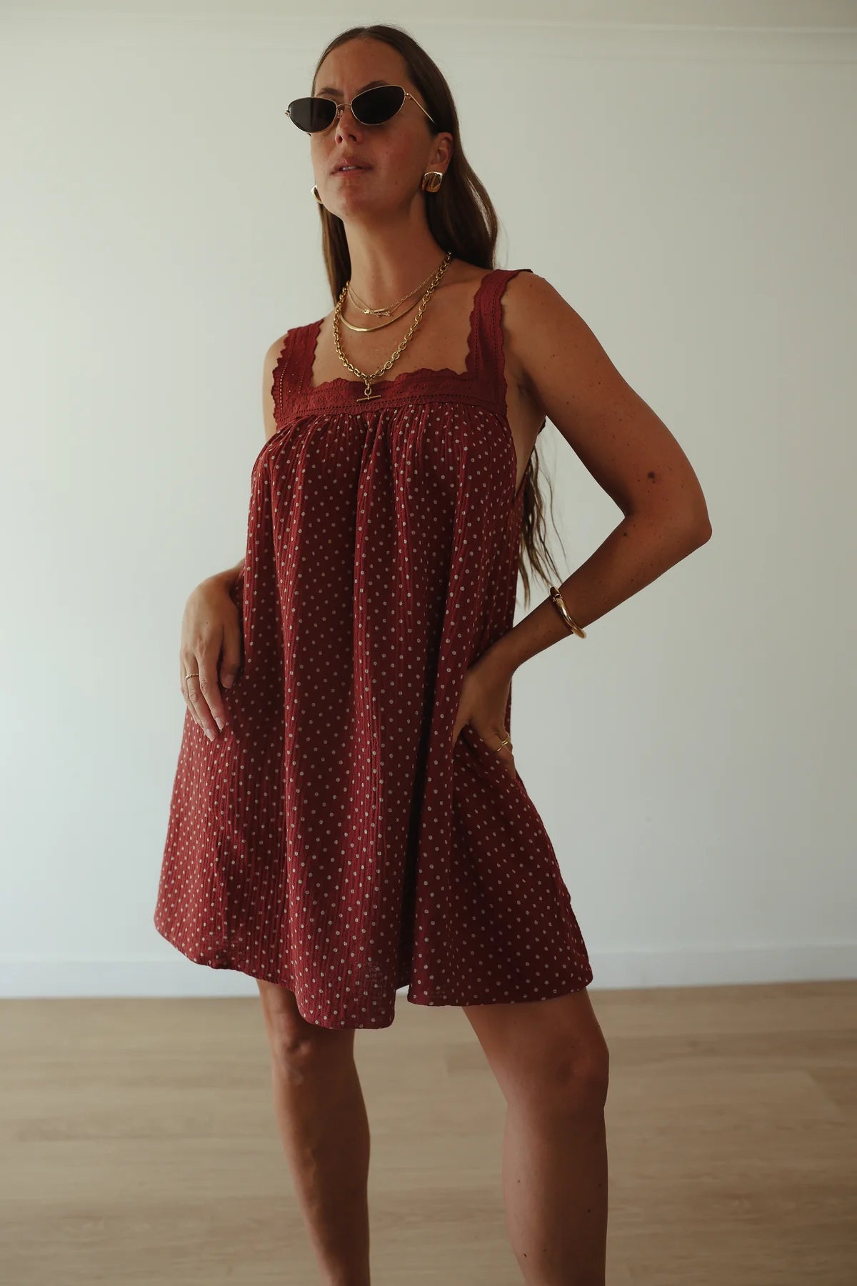 The Juno Mini - Chocolate & Baby Blue Polka Dots