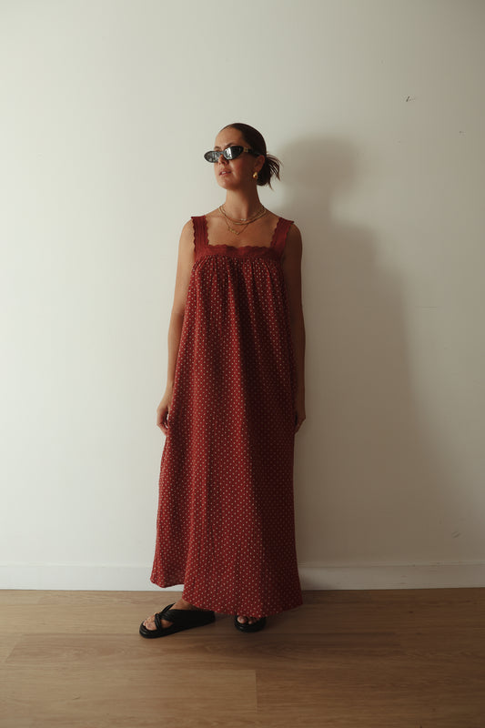 The Juno Midi - Chocolate & Baby Blue Polka Dot