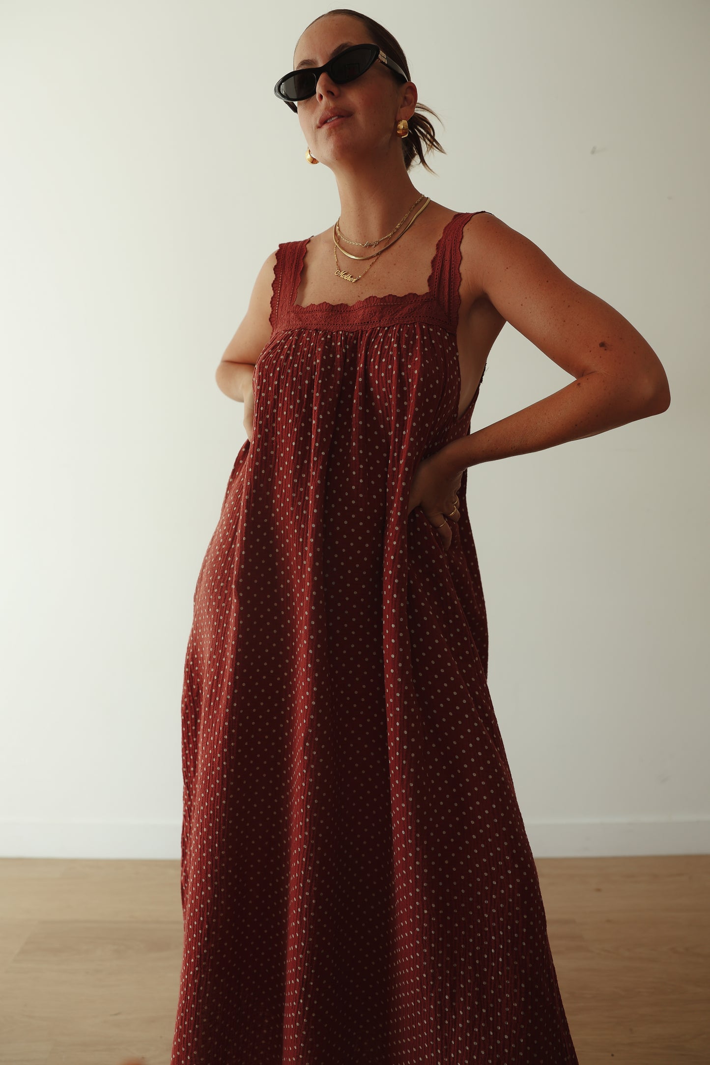 The Juno Midi - Chocolate & Baby Blue Polka Dot