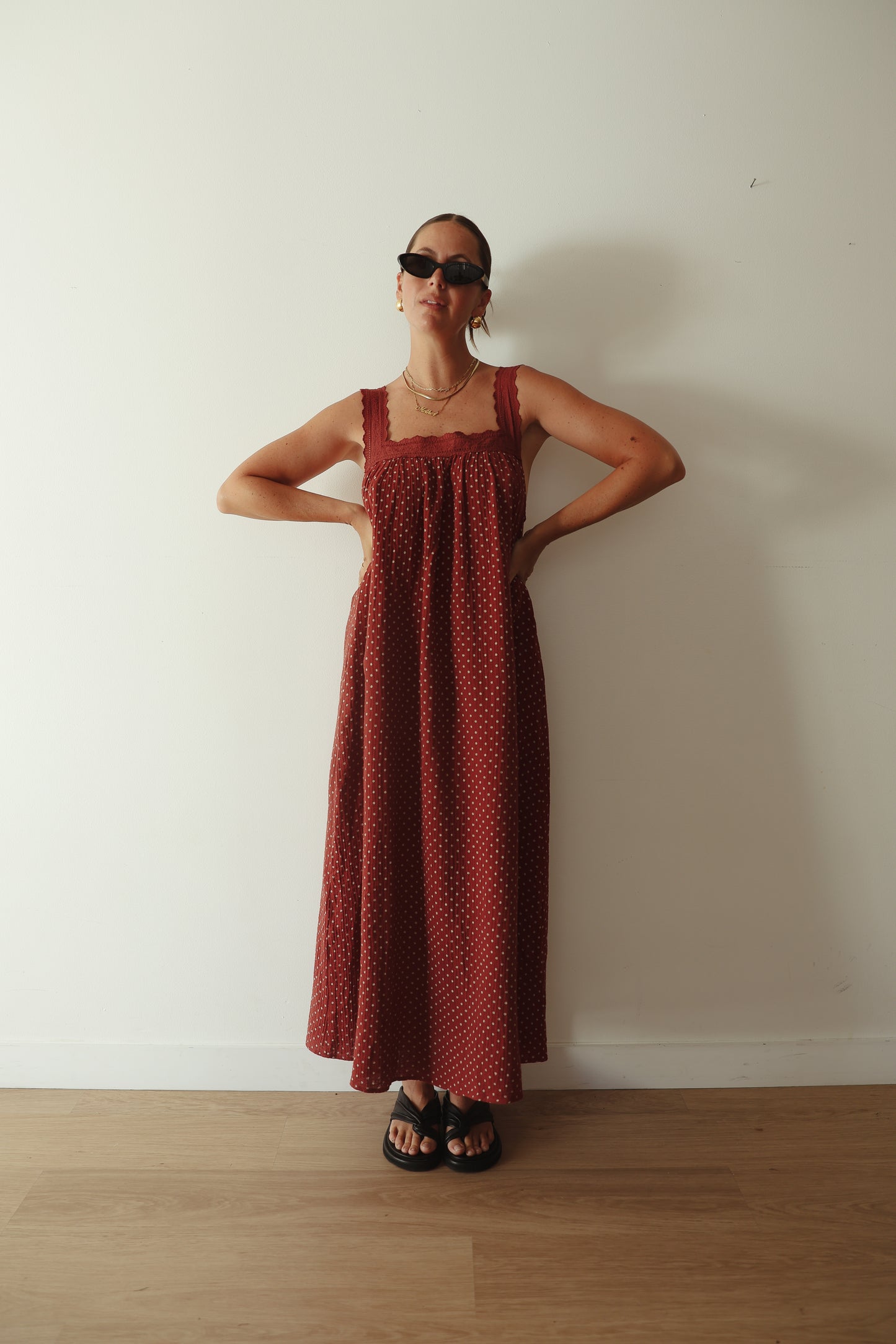 The Juno Midi - Chocolate & Baby Blue Polka Dot