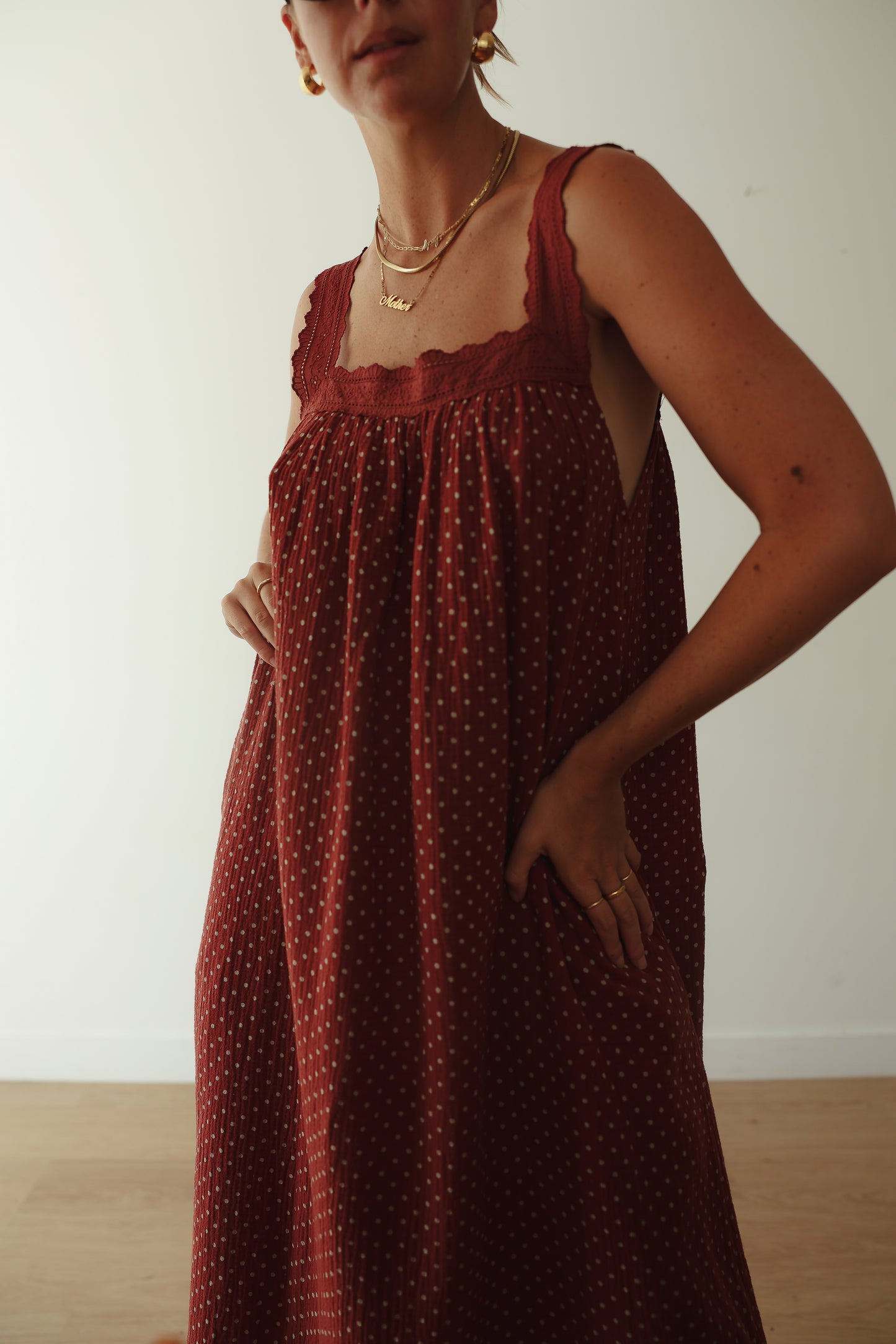 The Juno Midi - Chocolate & Baby Blue Polka Dot