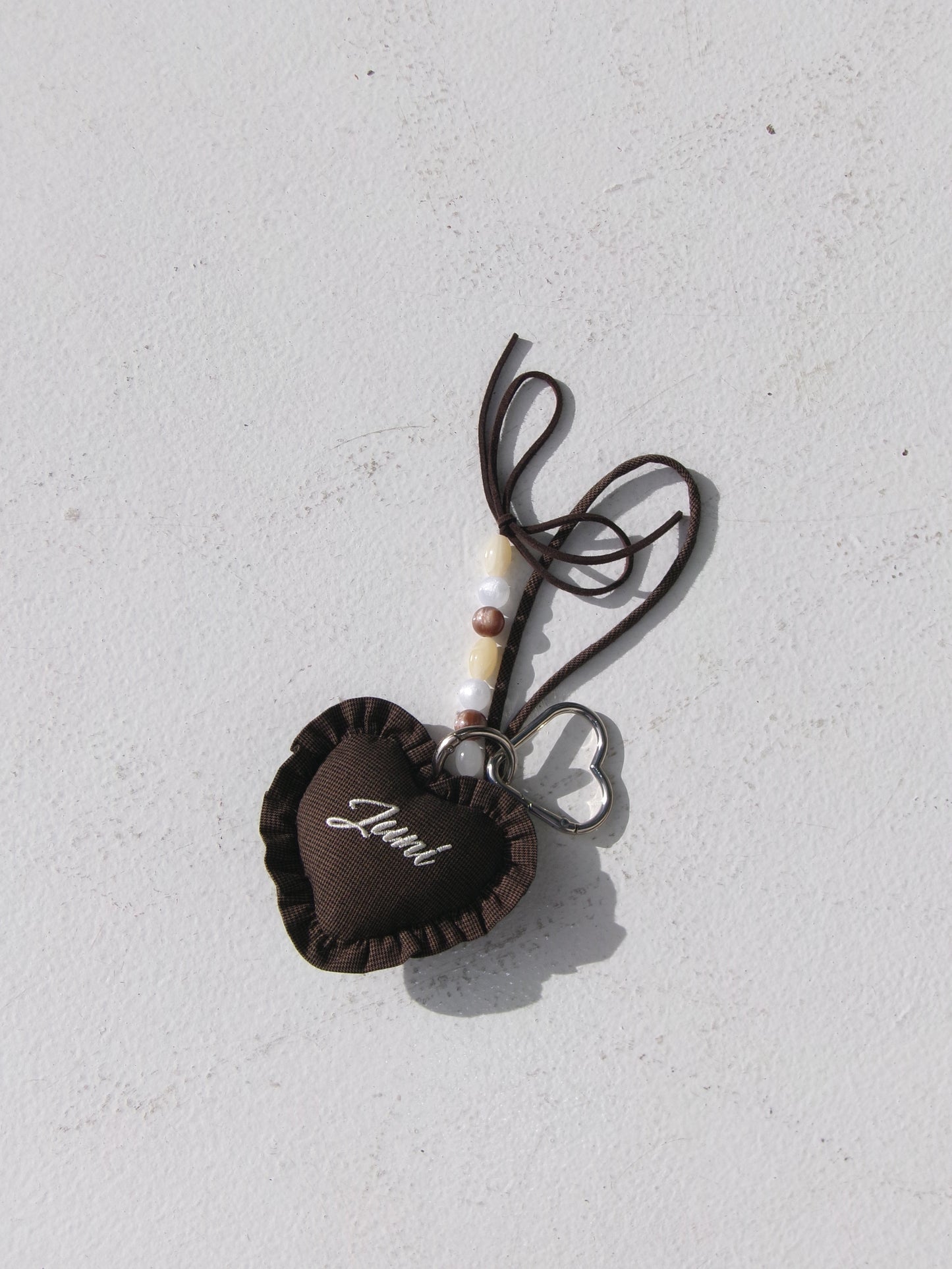 Heart Bag Charm - Espresso Check