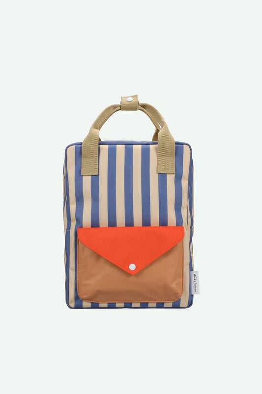 Backpack Medium - stripes blue whale + sandy yellow