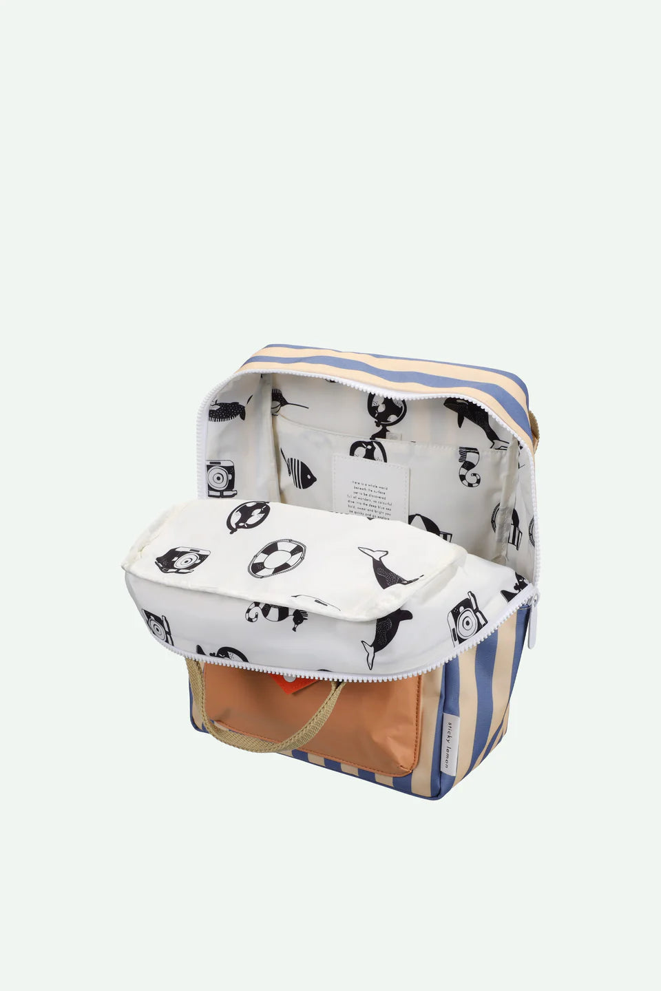 Backpack Medium - stripes blue whale + sandy yellow