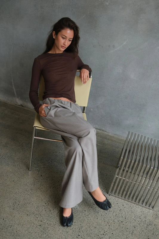 Annika Pant - Taupe Blue Pinstripe