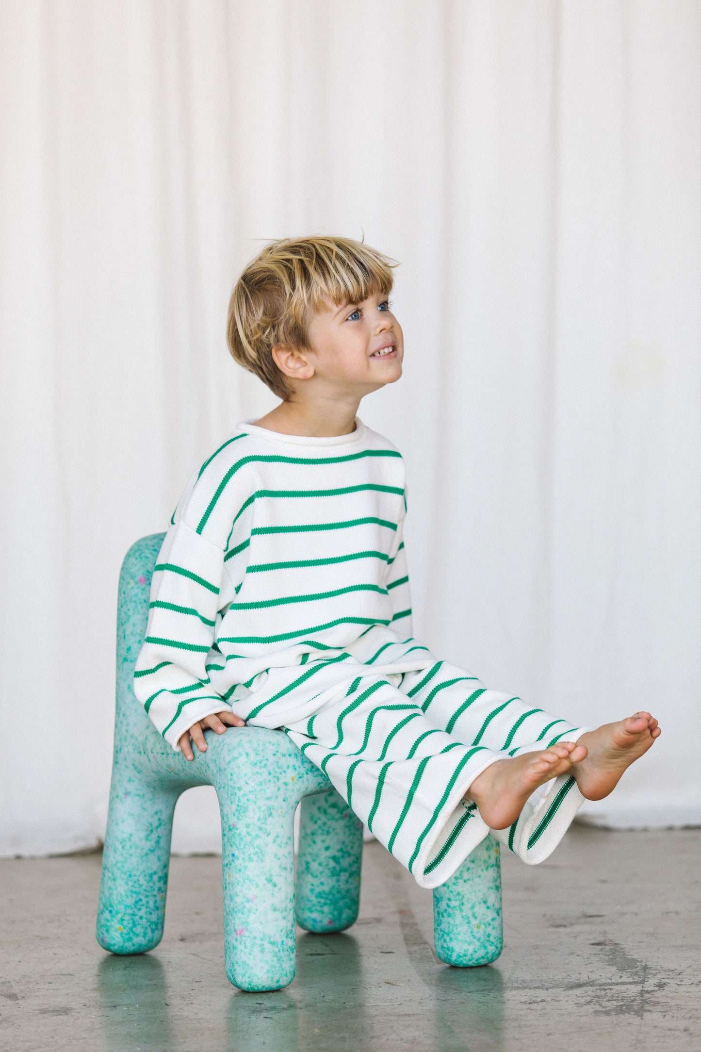 Mini Relaxed Knit Pant - Green Stripe