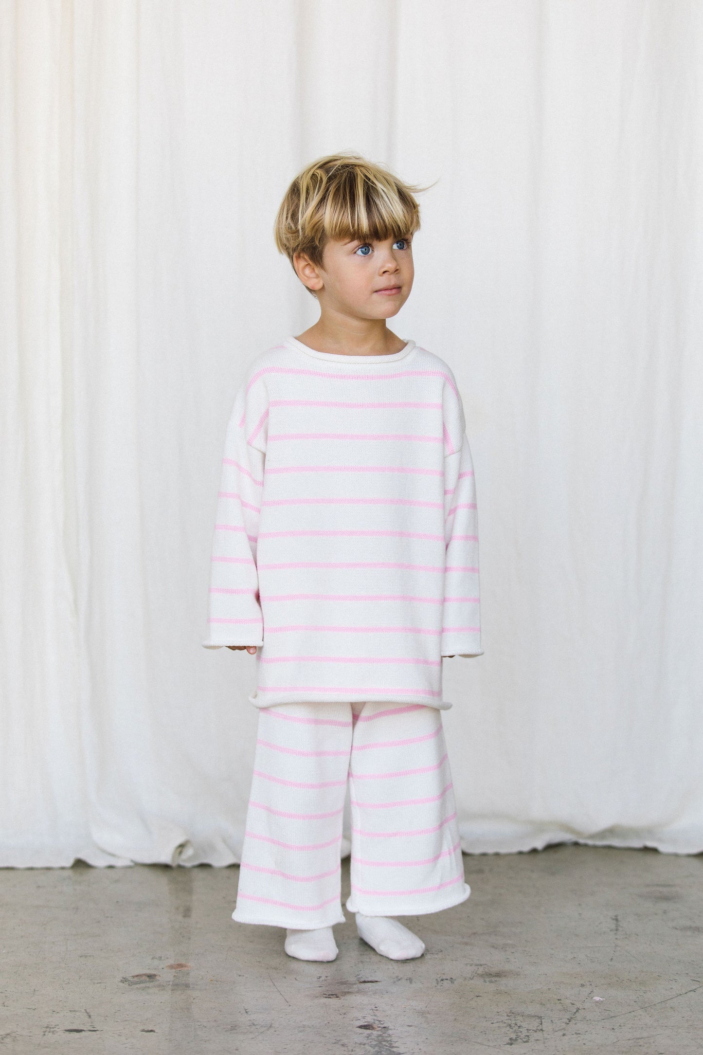 Mini Relaxed Knit Pant - Pink Stripe