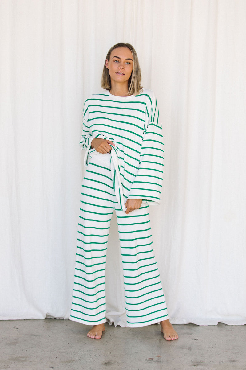 Green striped flare trousers  River Island