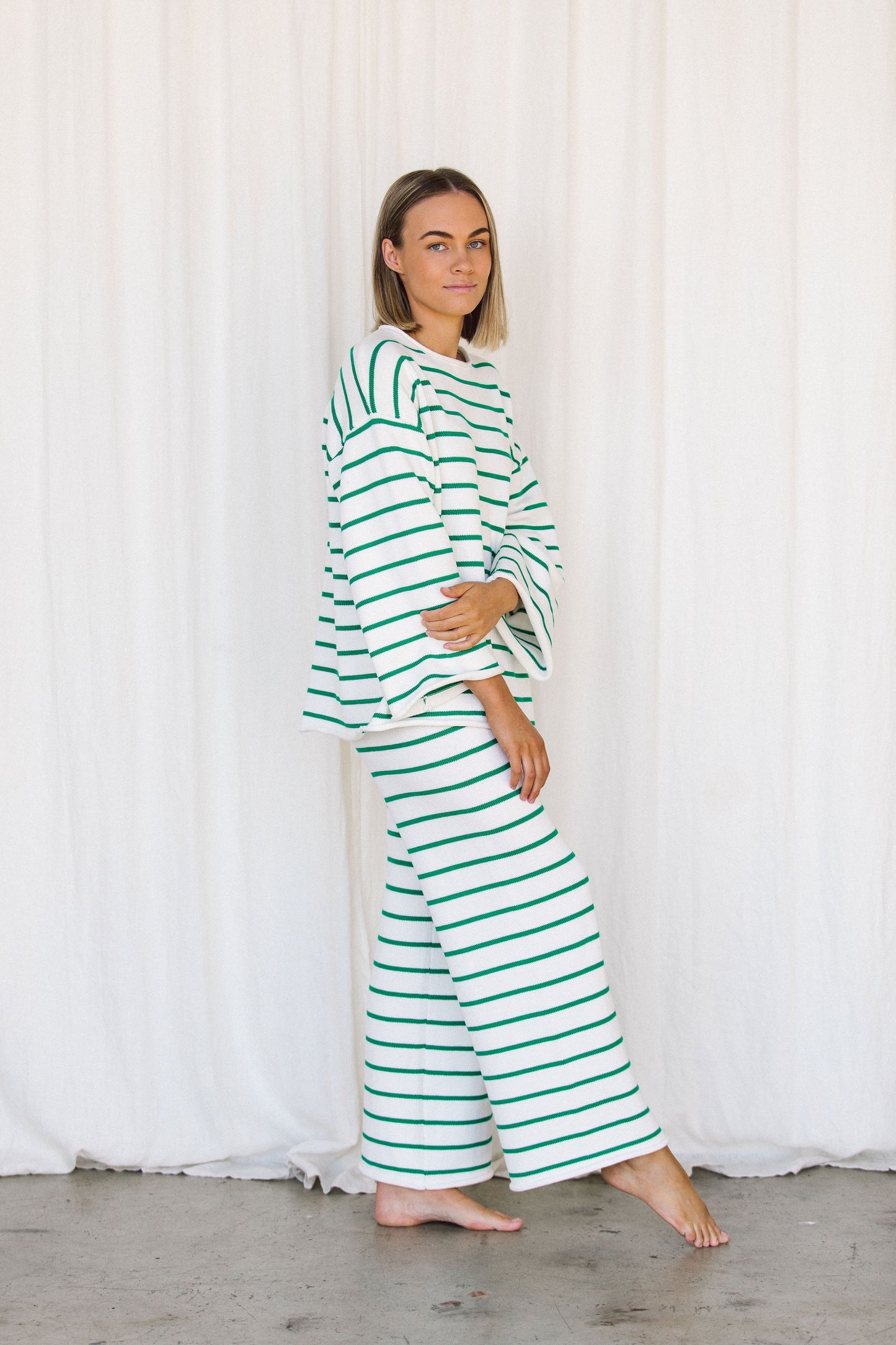 Relaxed Knit Pant - Green Stripe