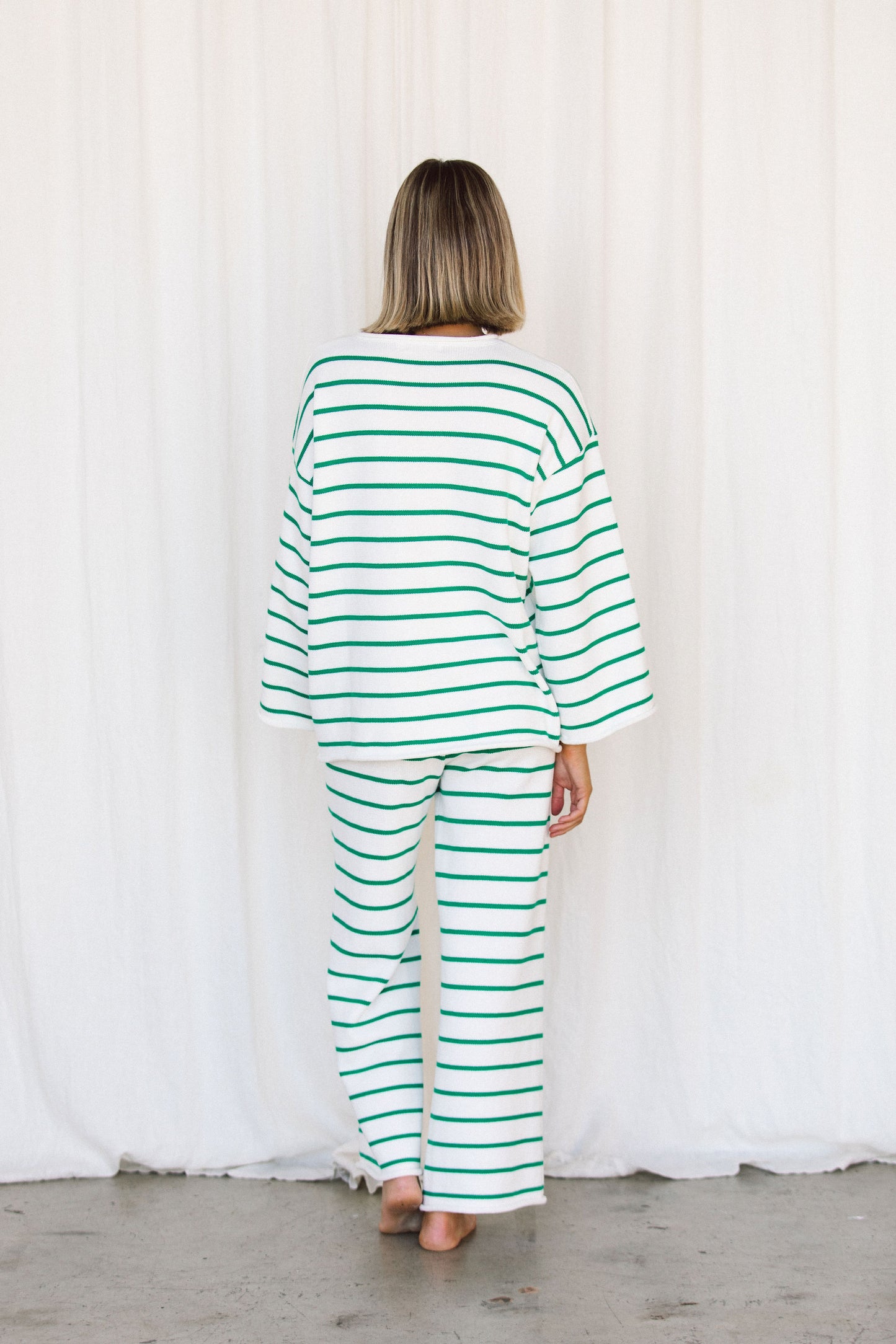 Relaxed Knit Pant - Green Stripe