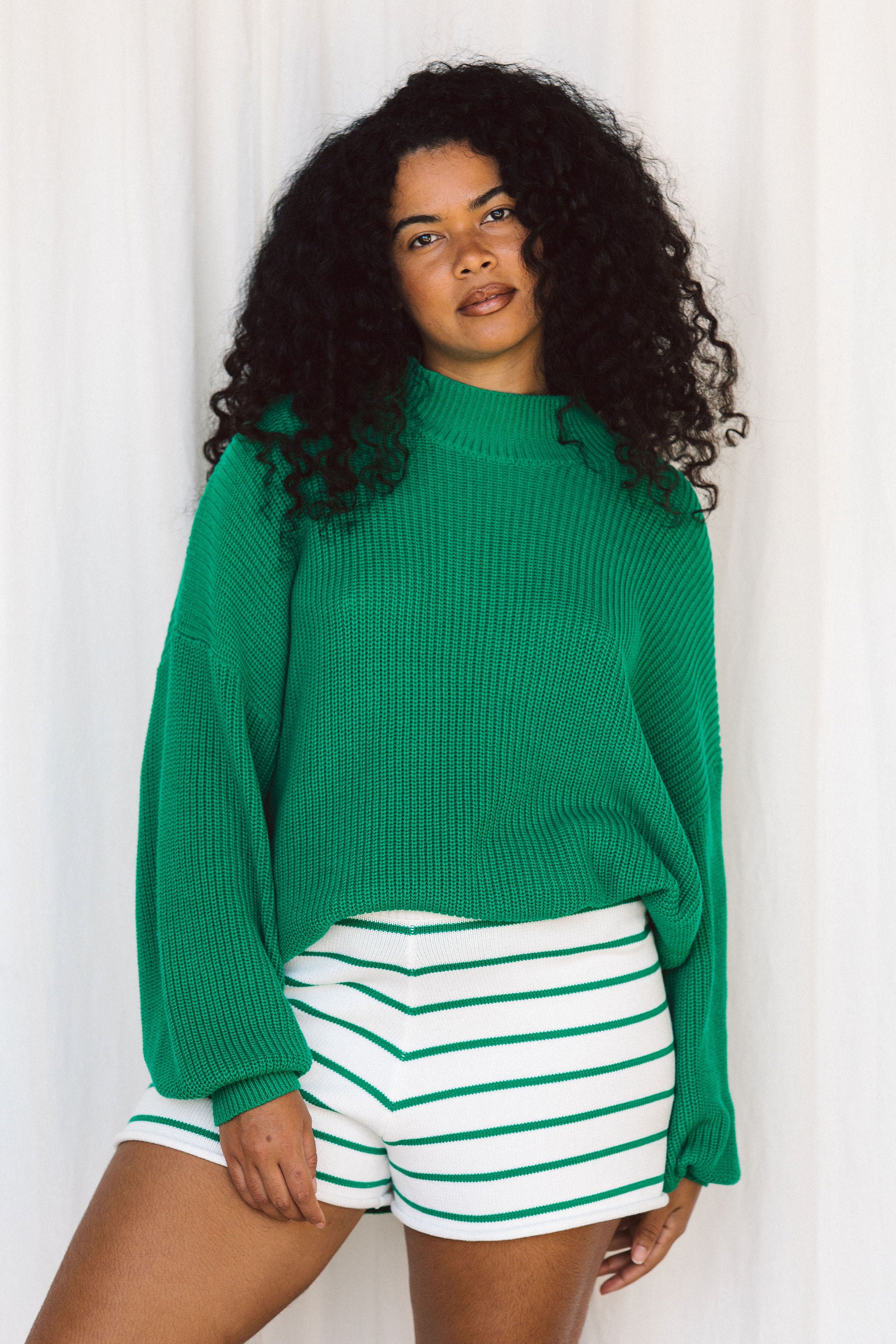 Green striped turtleneck on sale sweater