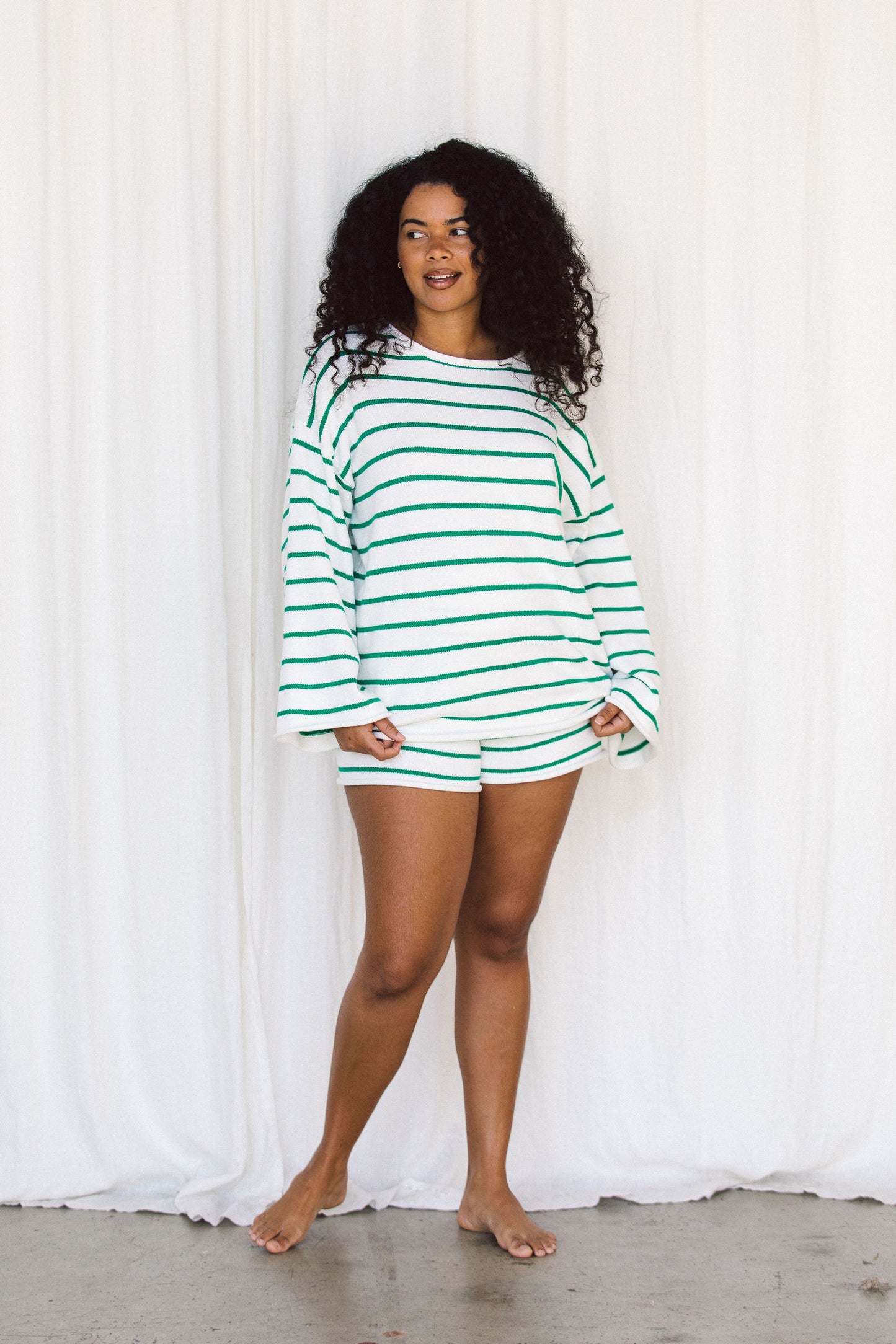 Relaxed Knit Sweater - Green Stripe
