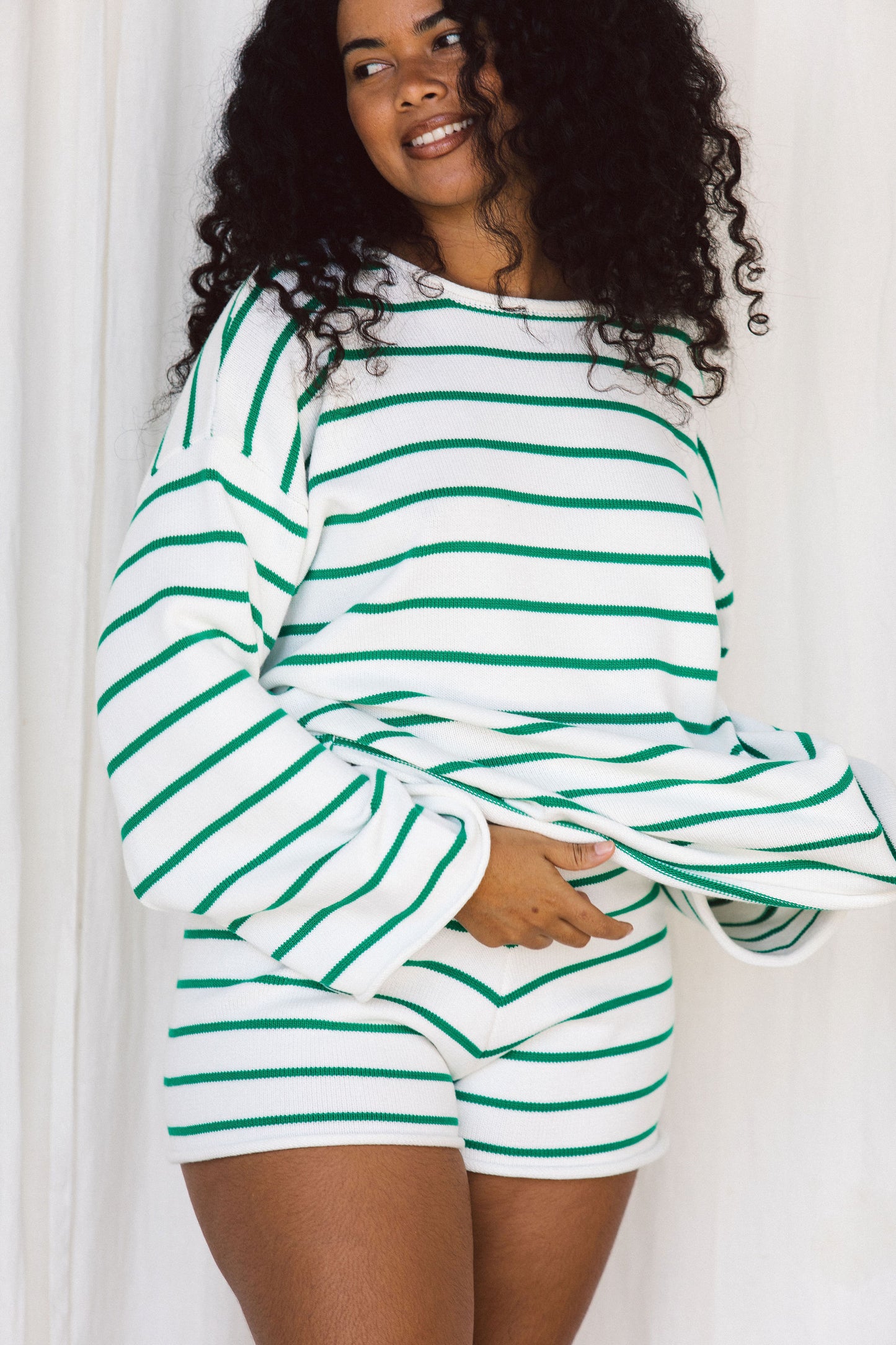 Relaxed Knit Short - Green Stripe