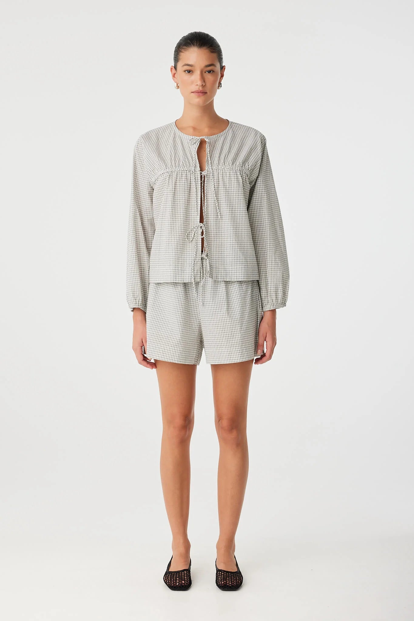 Chloe Tie FT Blouse - Black Check