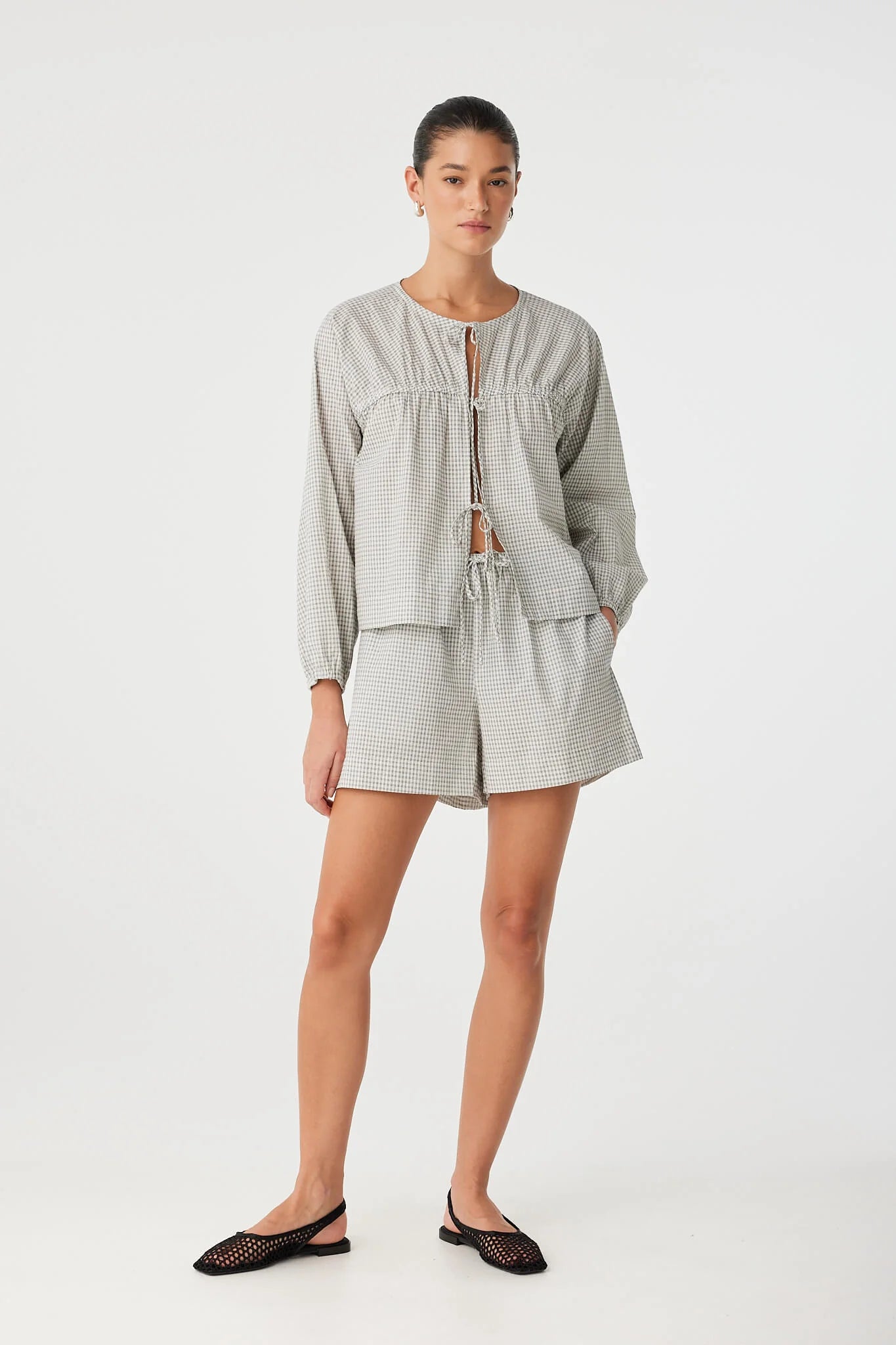 Chloe Tie FT Blouse - Black Check