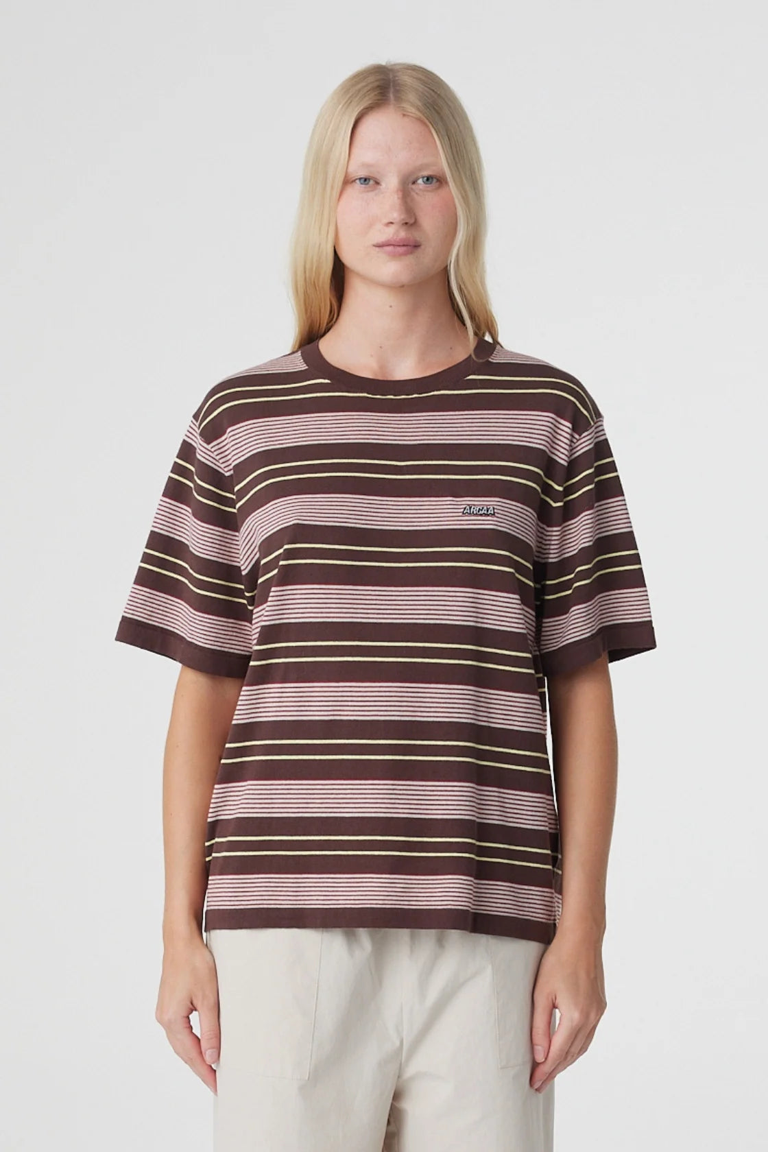 Noor Tee - Red & Brown Retro Stripe