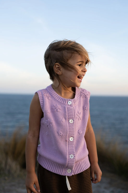 Floral Knit Vest - Mauve