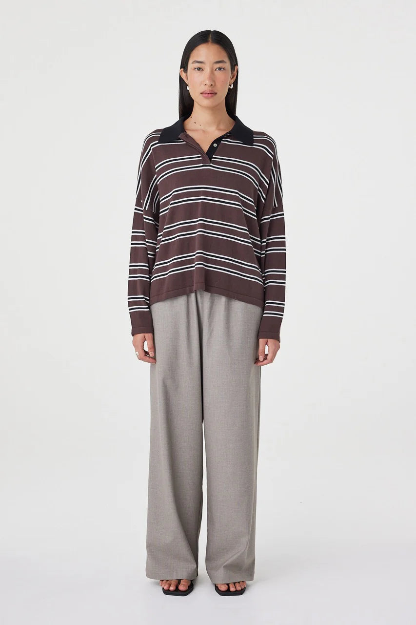 Annika Pant - Taupe Blue Pinstripe