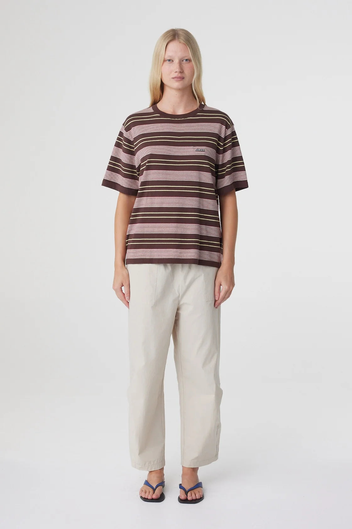 Noor Tee - Red & Brown Retro Stripe