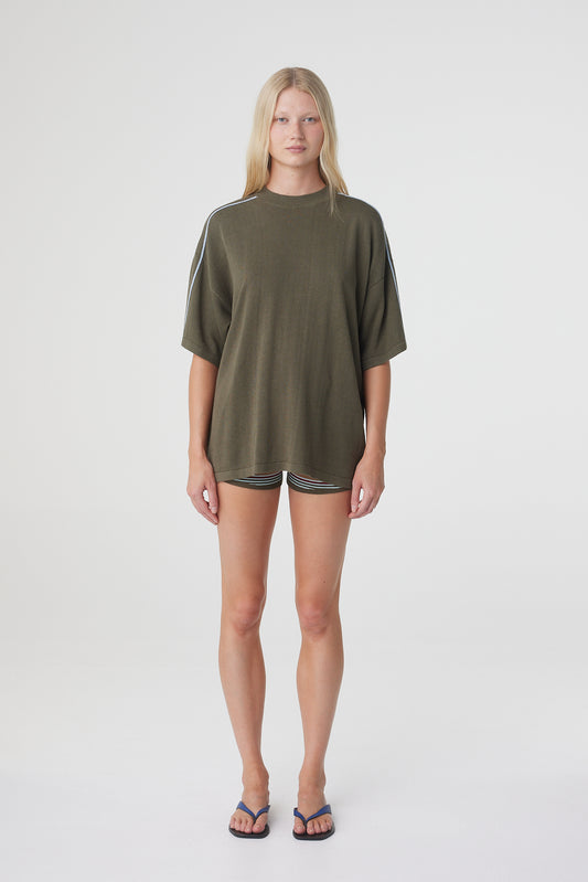 Pippa Oversized Tee - Smokey Olive & Dusk Blue
