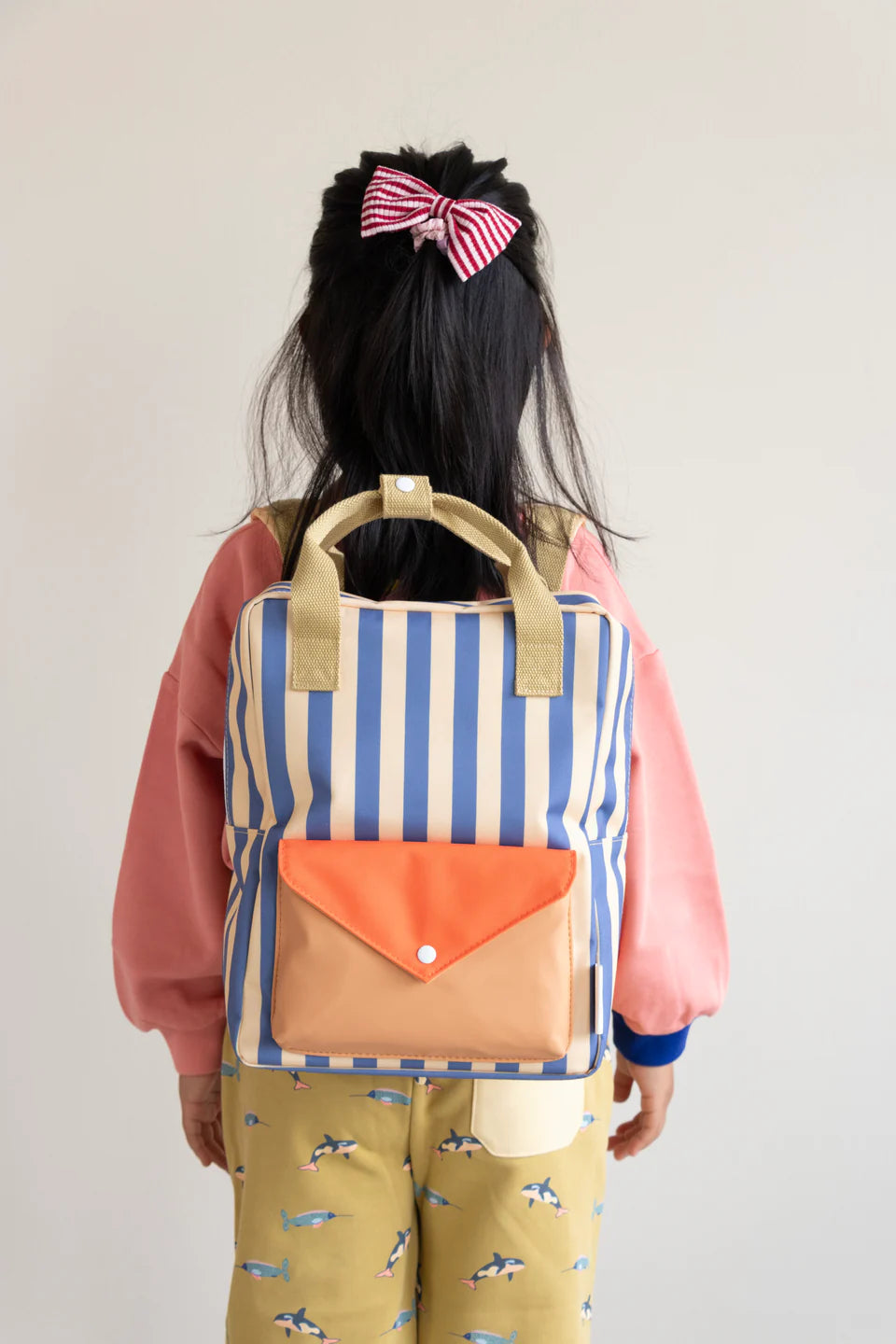 Backpack Medium - stripes blue whale + sandy yellow