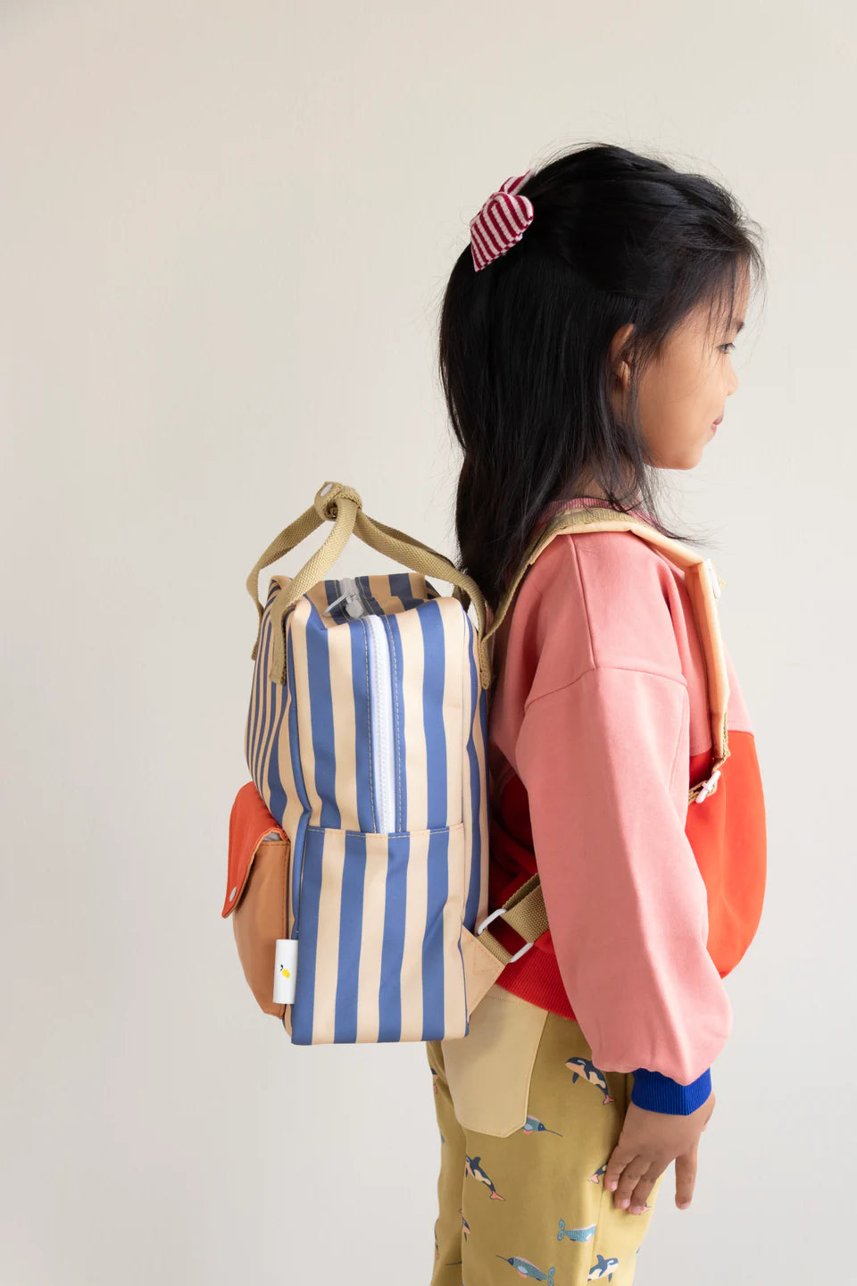 Backpack Medium - stripes blue whale + sandy yellow