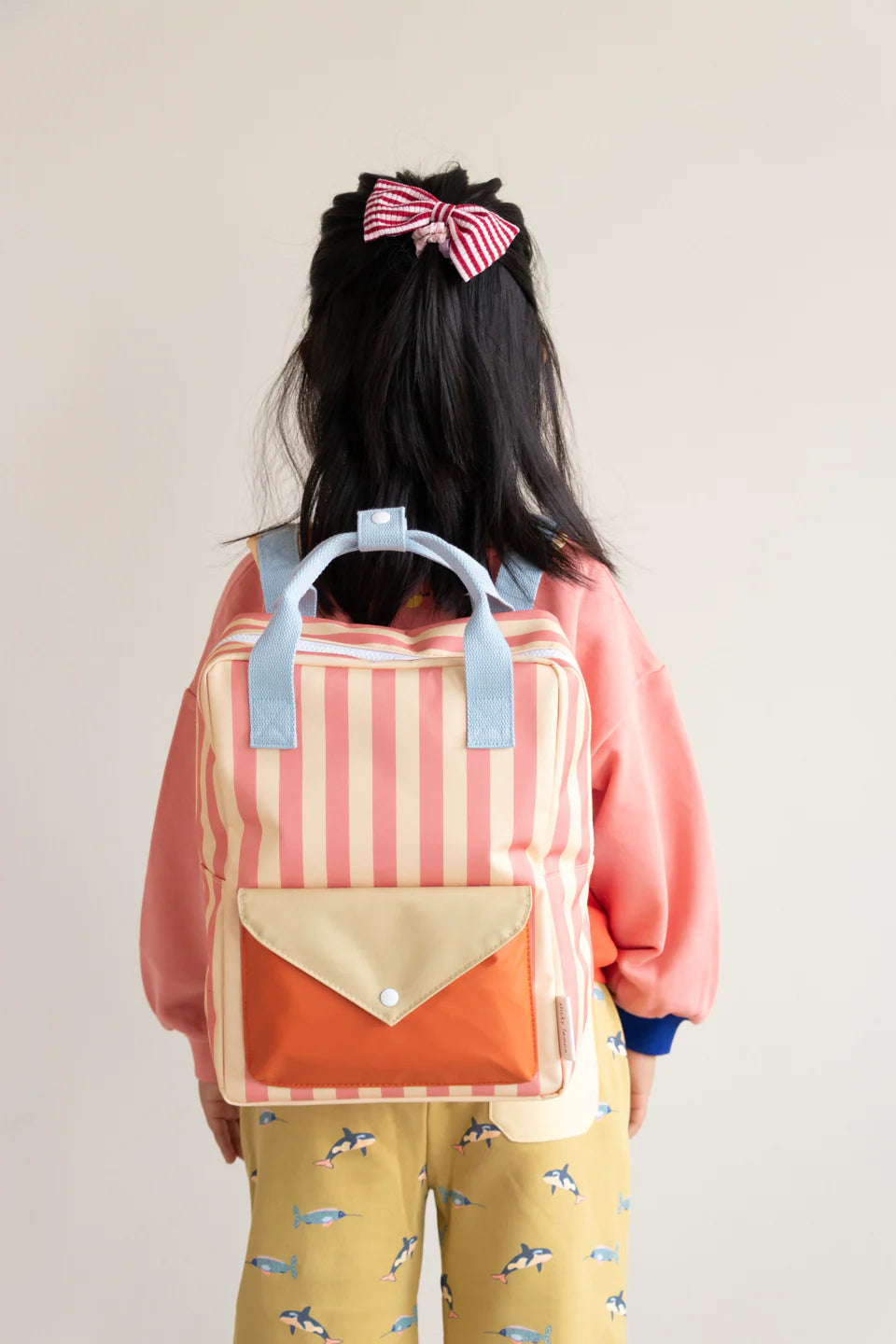Backpack Medium - Stripes Coral Pink + Sandy Yellow