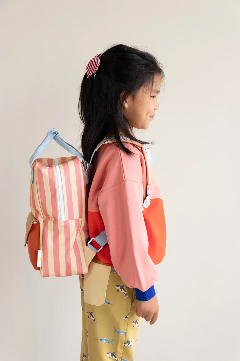 Backpack Medium - Stripes Coral Pink + Sandy Yellow