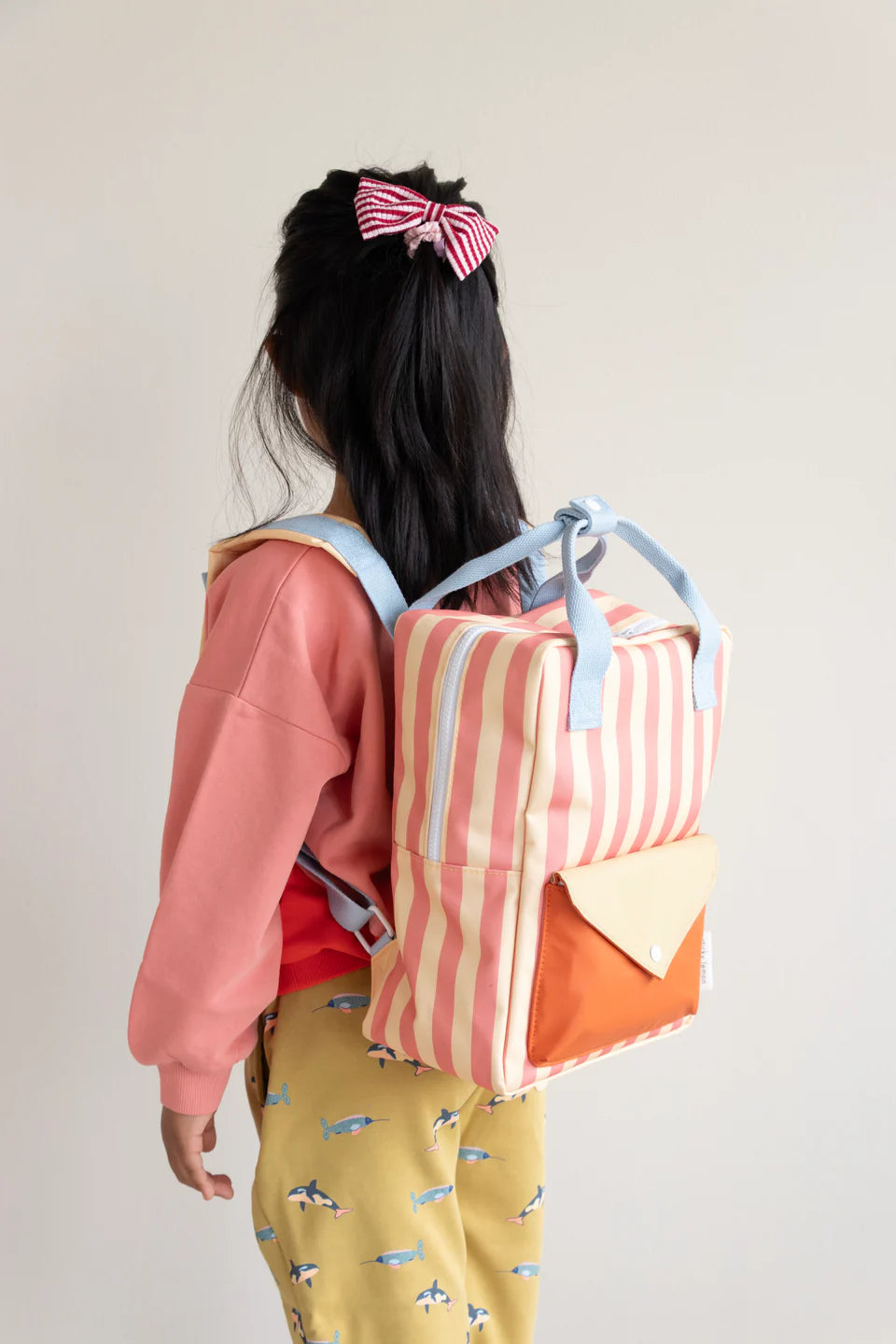 Backpack Medium - Stripes Coral Pink + Sandy Yellow