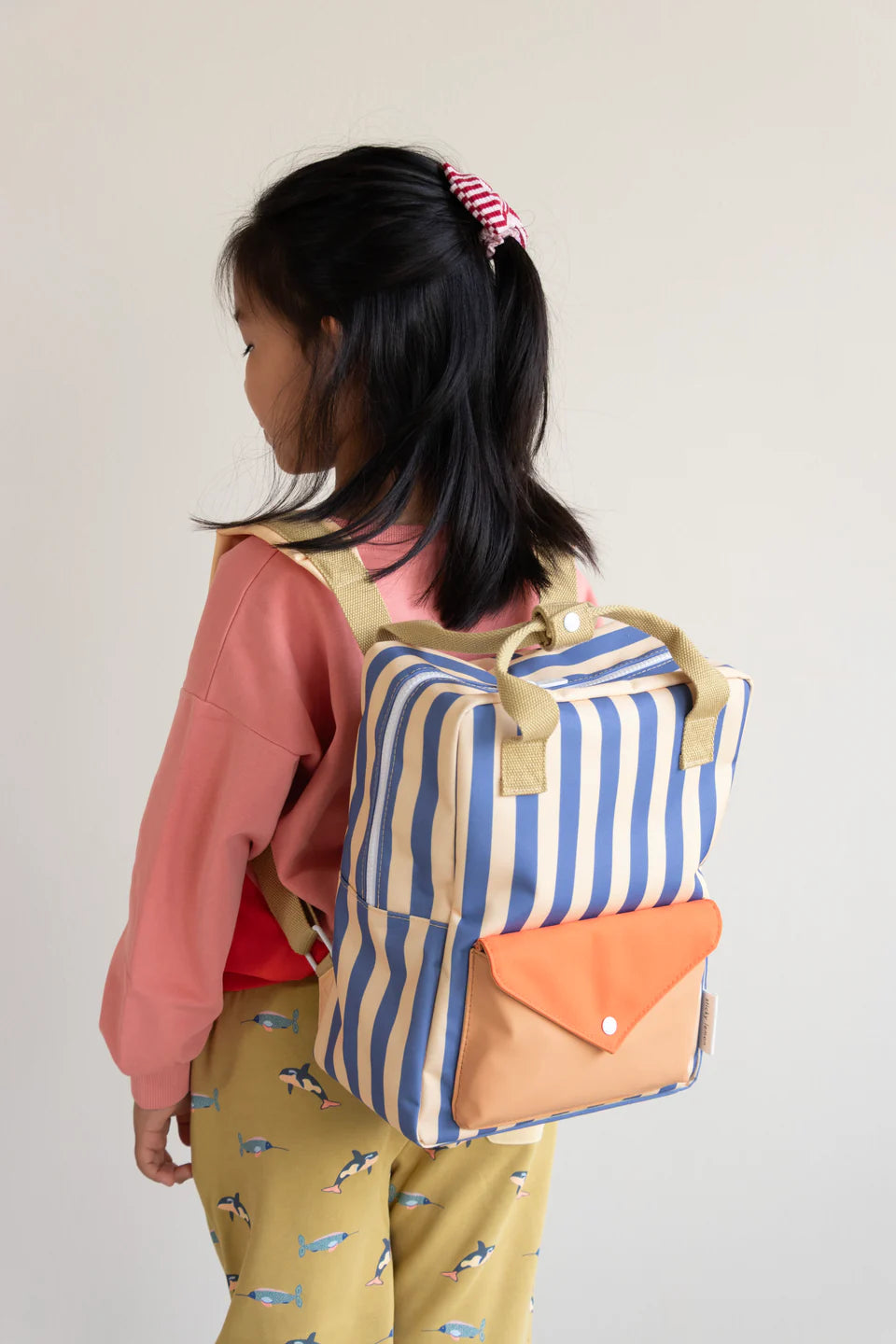 Backpack Medium - stripes blue whale + sandy yellow