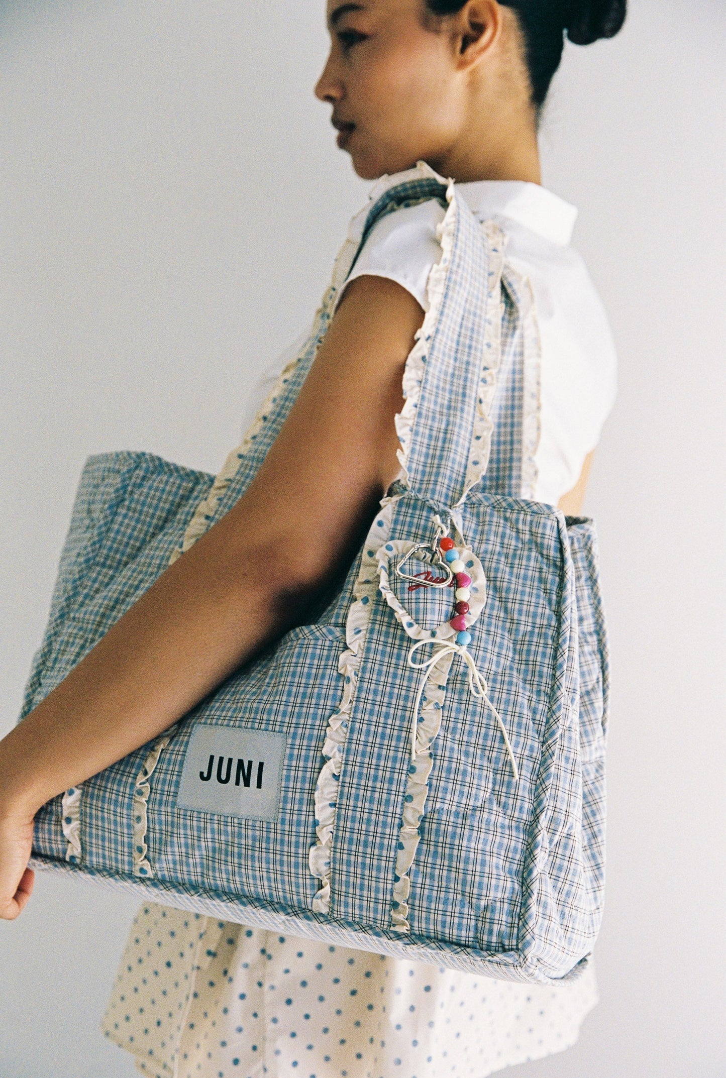 Heart Bag Charm - Blue Check