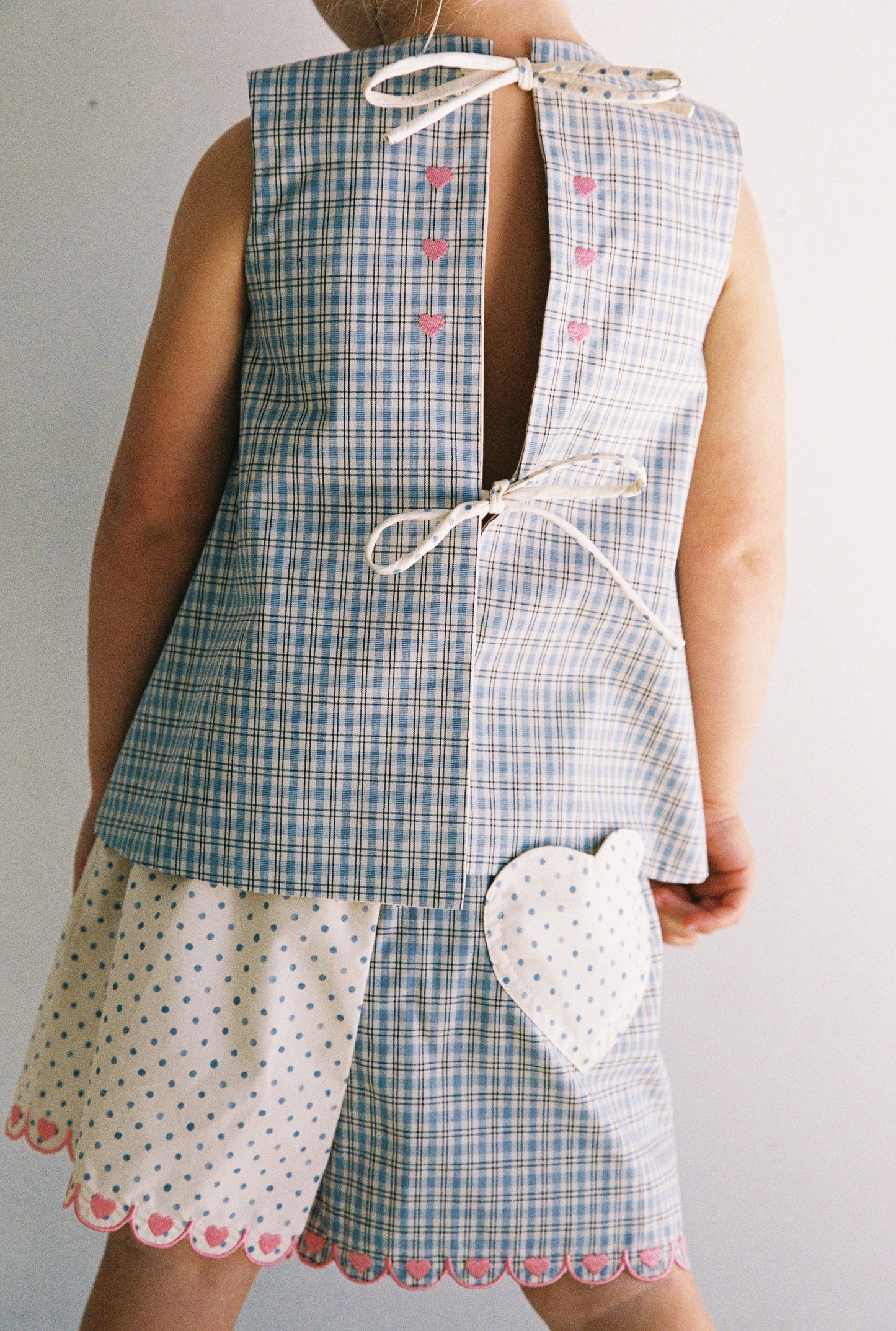 Della Top - Blue Check/Polka Dot