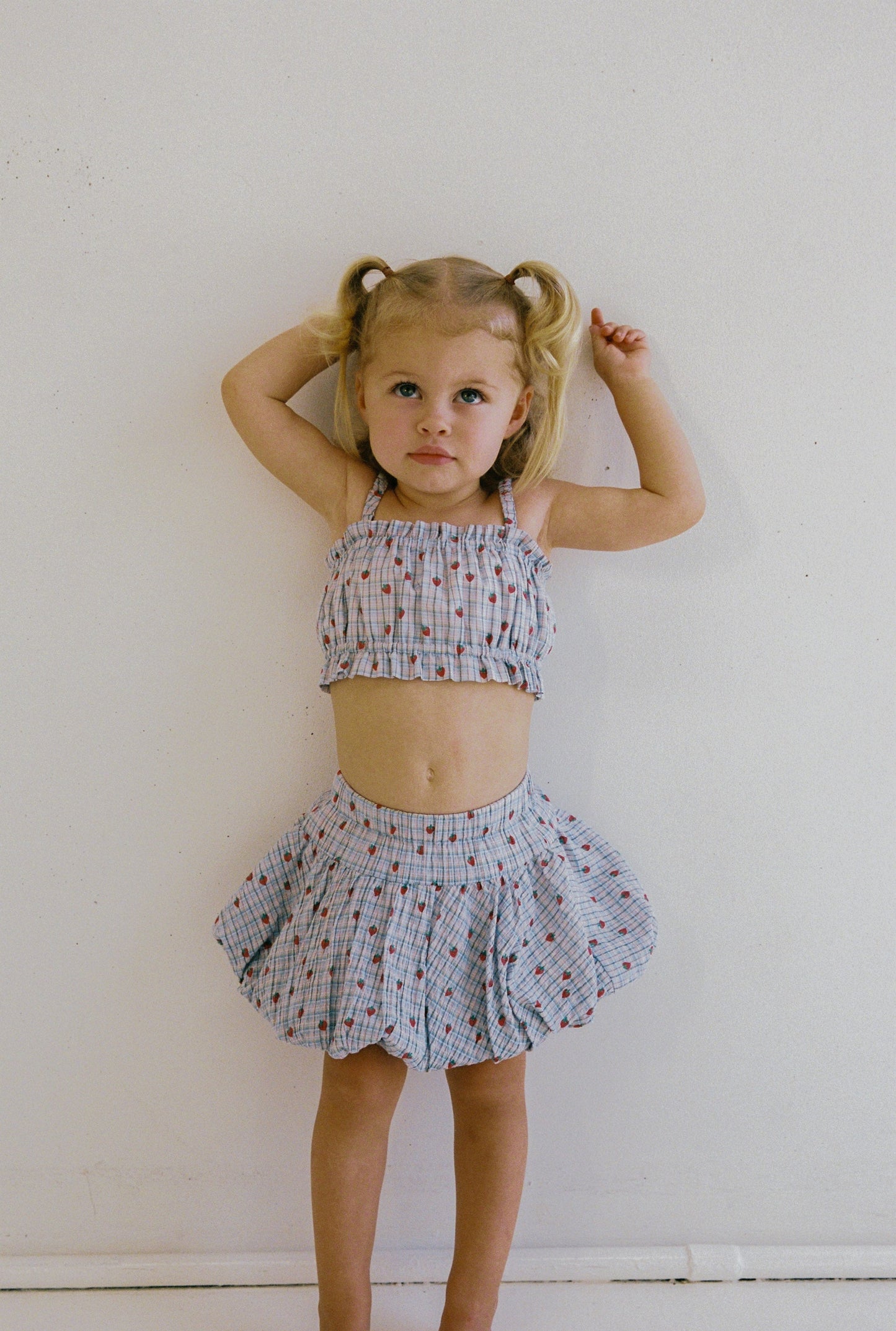 Poet Ruffle Crop - Strawberry Check