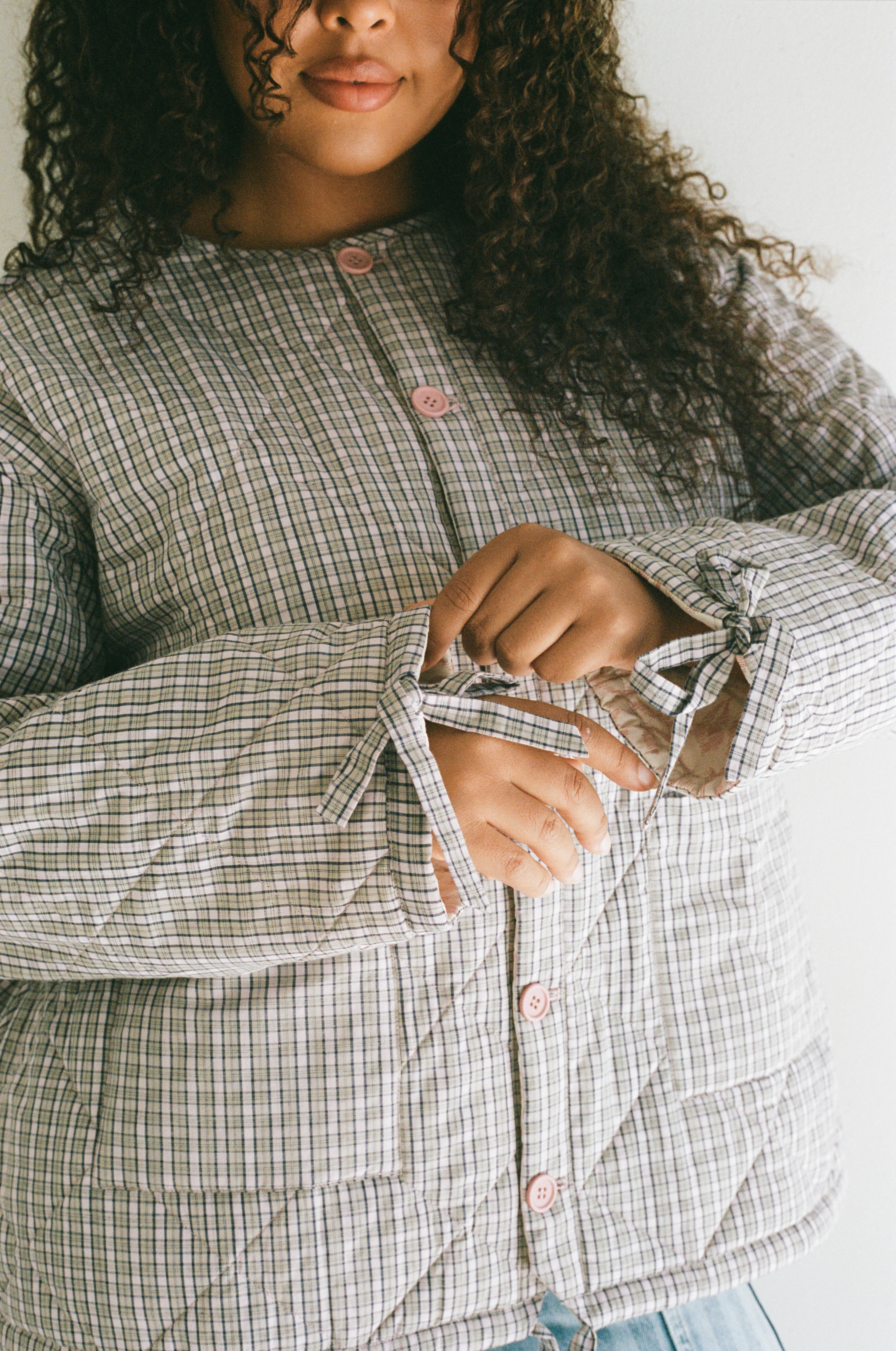 Chloe Quilted Jacket - Rosebud/Check – The Wholesome Store