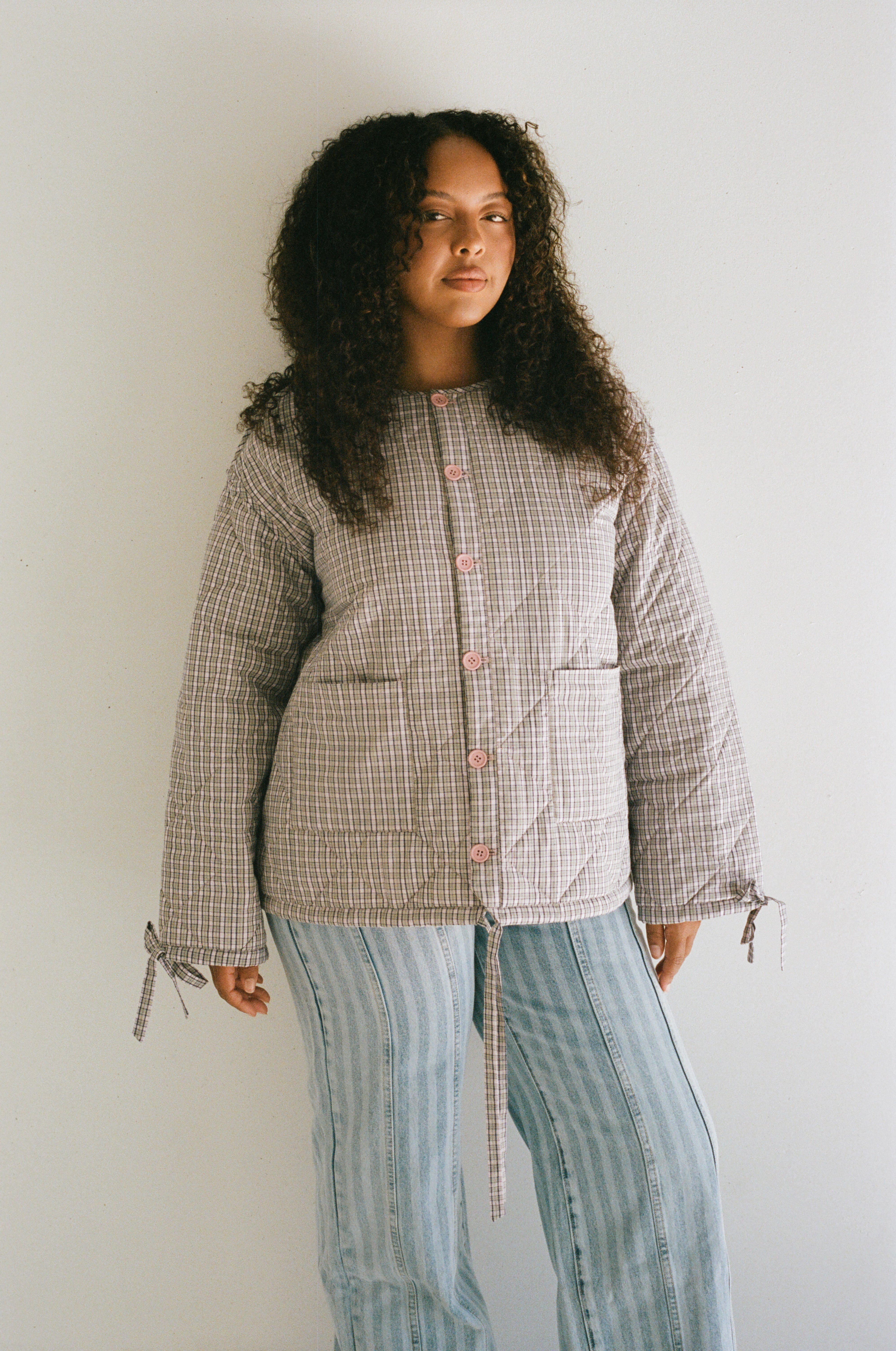 Chloe Quilted Jacket - Rosebud/Check – The Wholesome Store