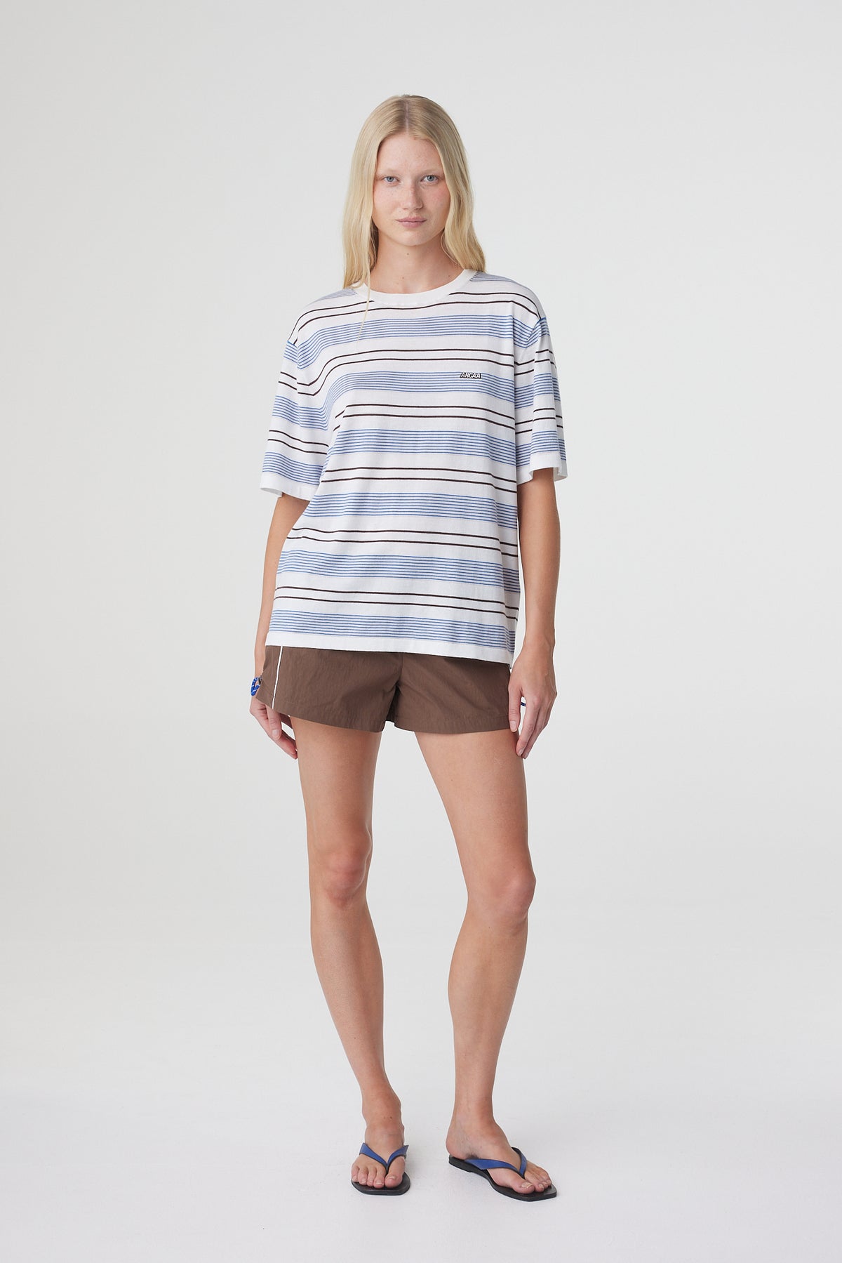 Noor Tee - White & Blue Retro Stripe