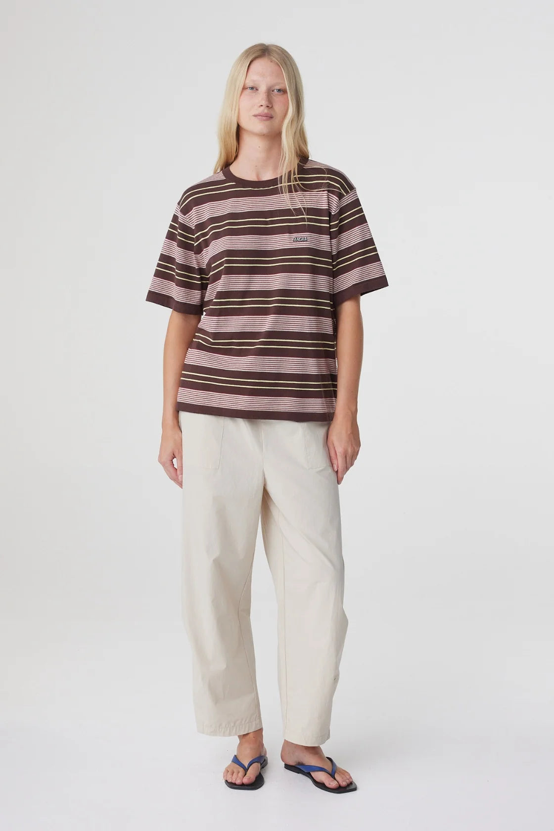 Noor Tee - Red & Brown Retro Stripe