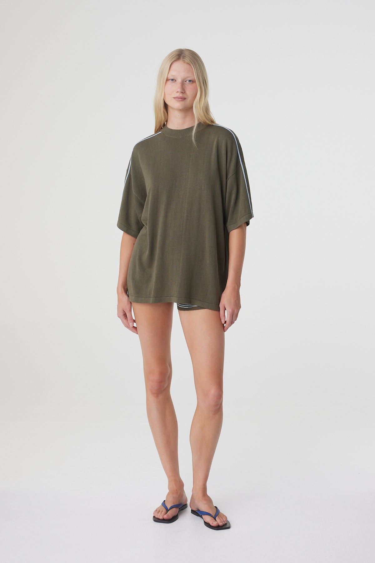 Pippa Oversized Tee - Smokey Olive & Dusk Blue